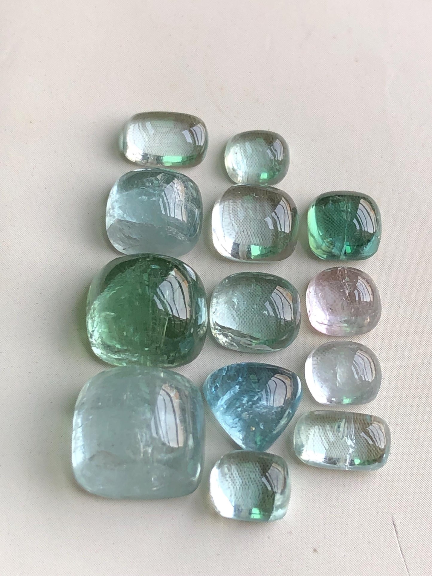 Sea foam & green tourmaline cabochons 35.50 carats