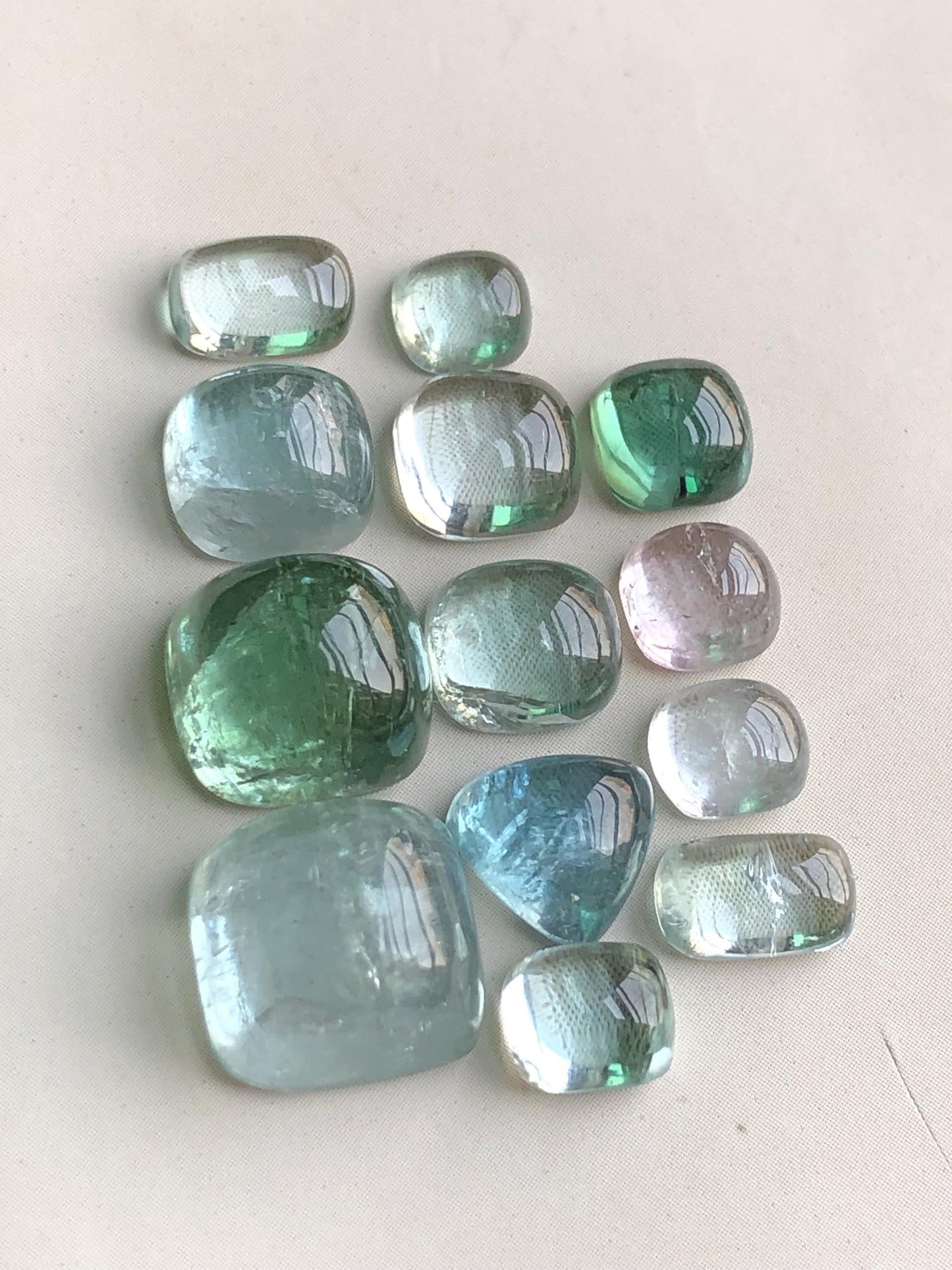 Sea foam & green tourmaline cabochons 35.50 carats