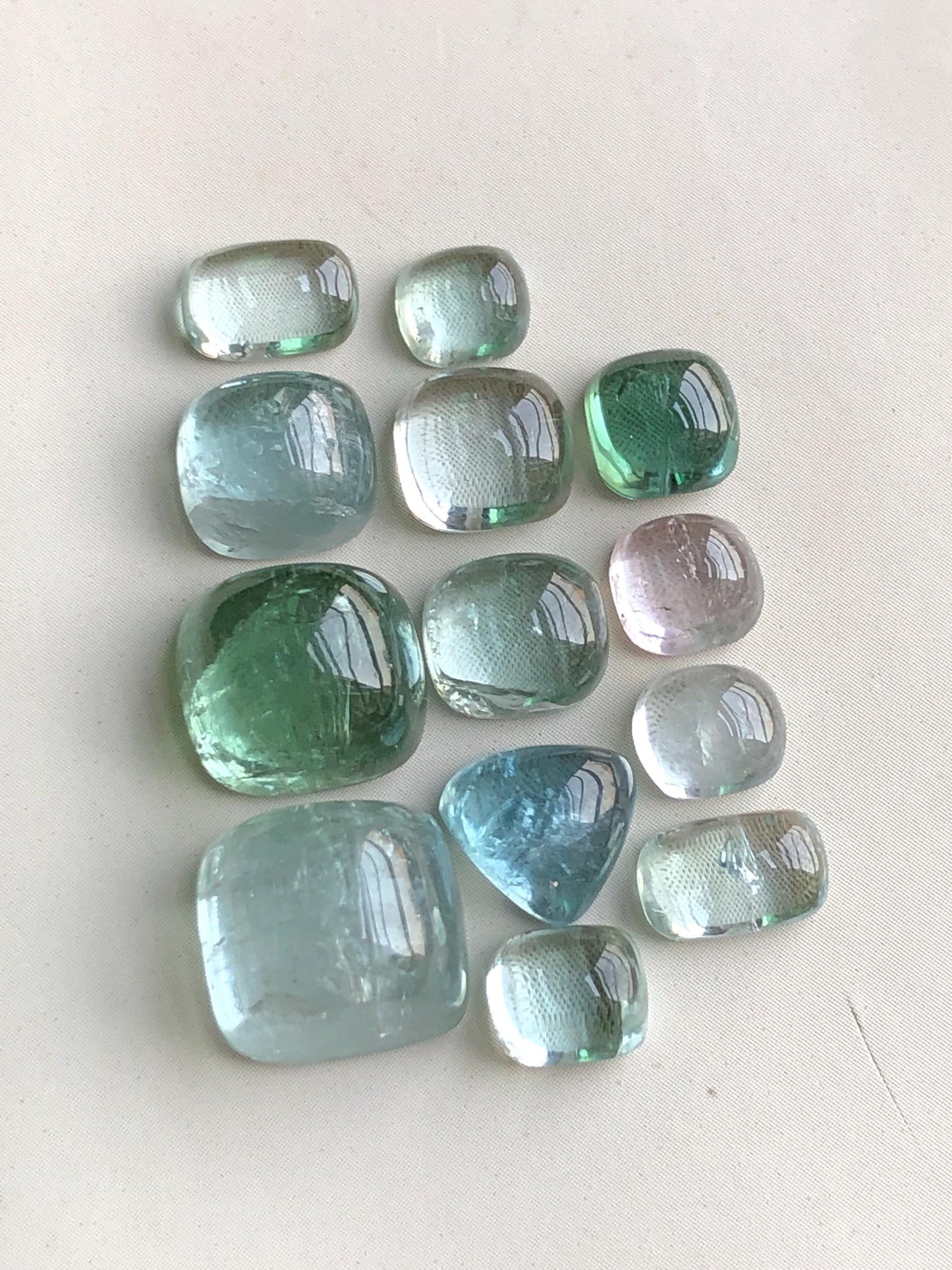 Sea foam & green tourmaline cabochons 35.50 carats