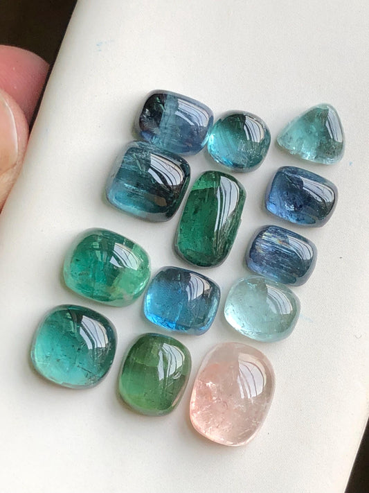 Blue and green tourmaline cabochon lot 39.70 carats natural