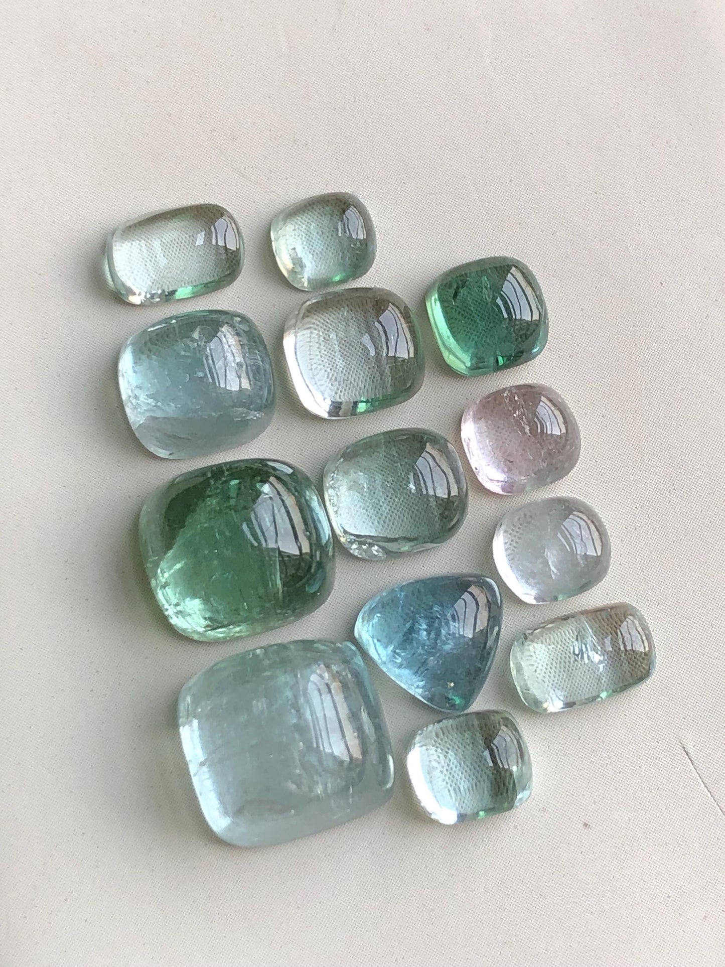 Sea foam & green tourmaline cabochons 35.50 carats