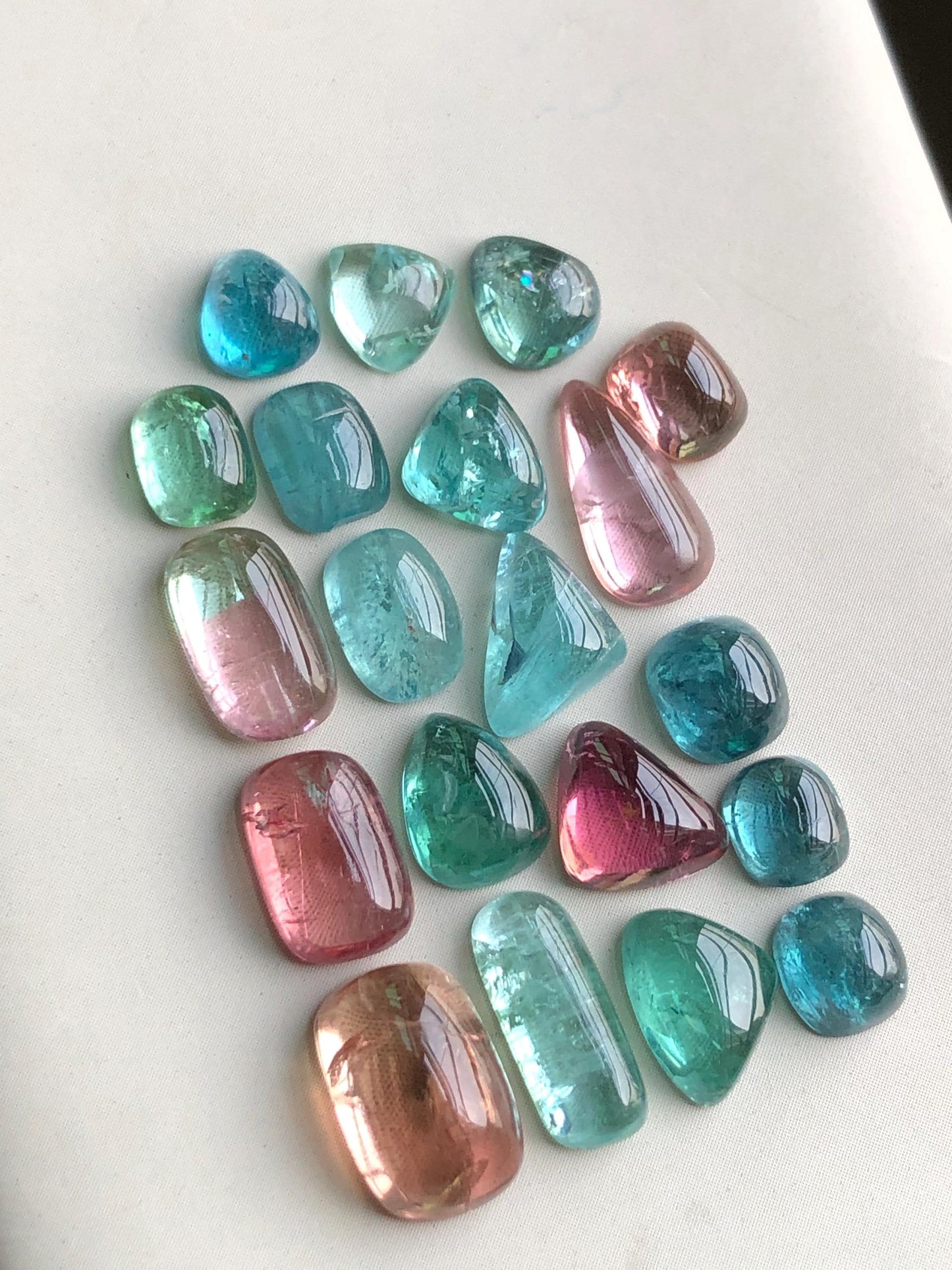 30.35 carats Neon blue and pink tourmaline cabochons lot flat back