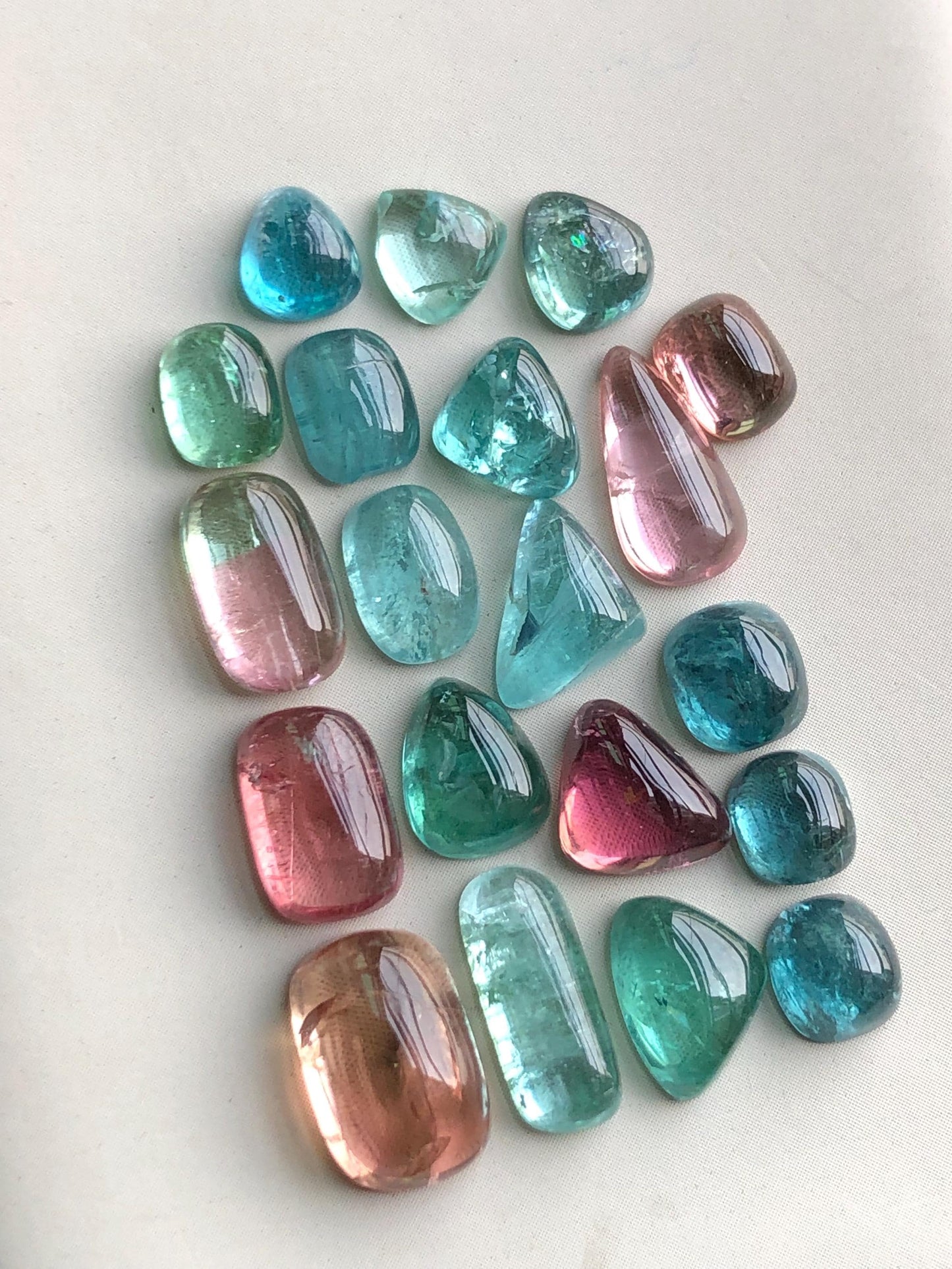 30.35 carats Neon blue and pink tourmaline cabochons lot flat back