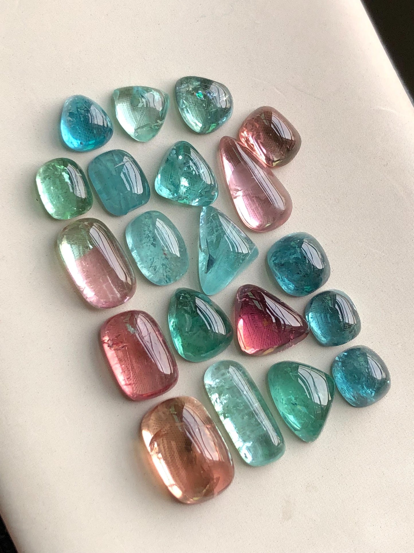 30.35 carats Neon blue and pink tourmaline cabochons lot flat back