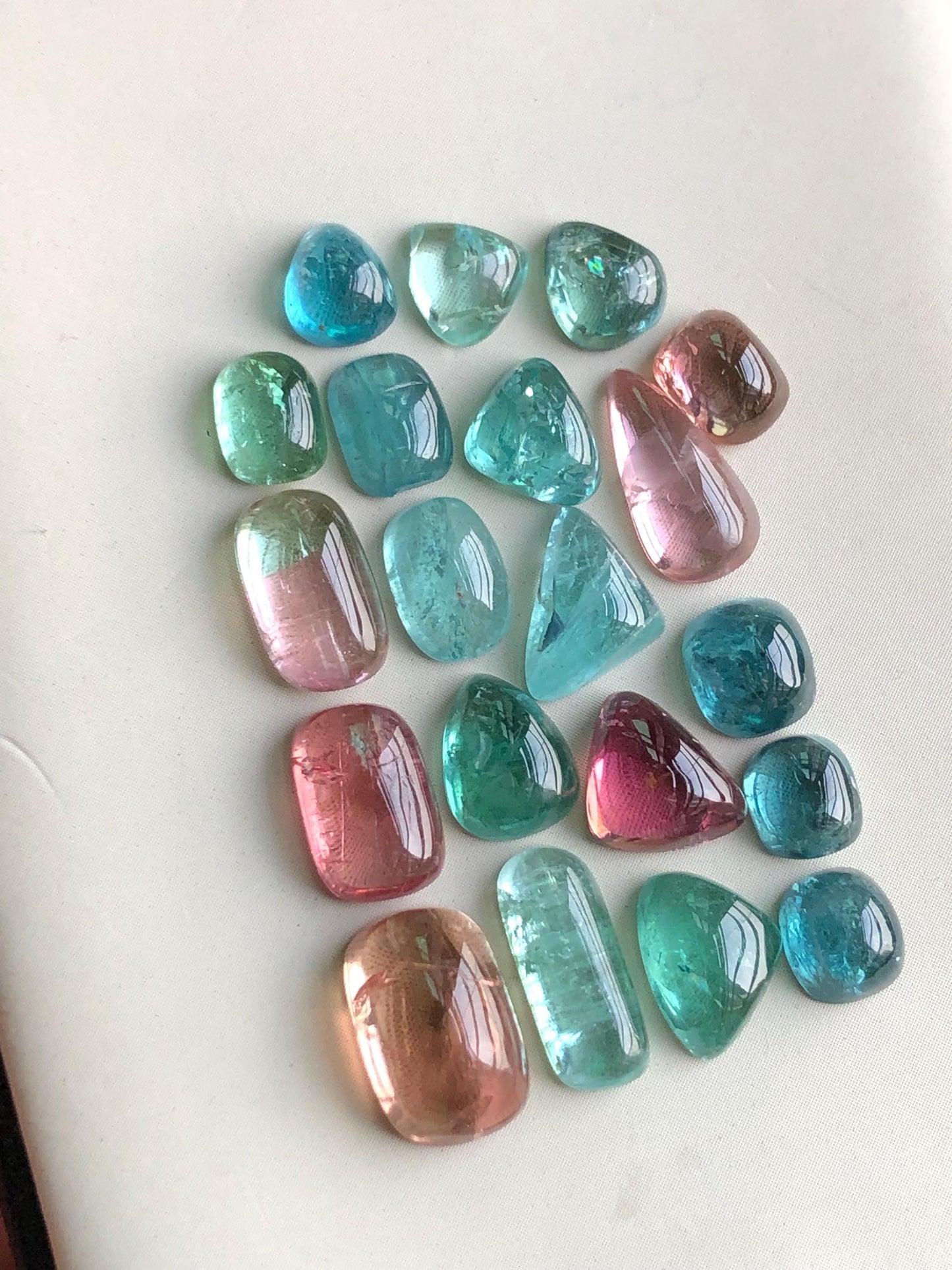 30.35 carats Neon blue and pink tourmaline cabochons lot flat back