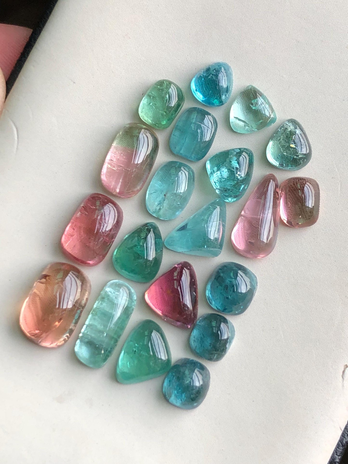 30.35 carats Neon blue and pink tourmaline cabochons lot flat back