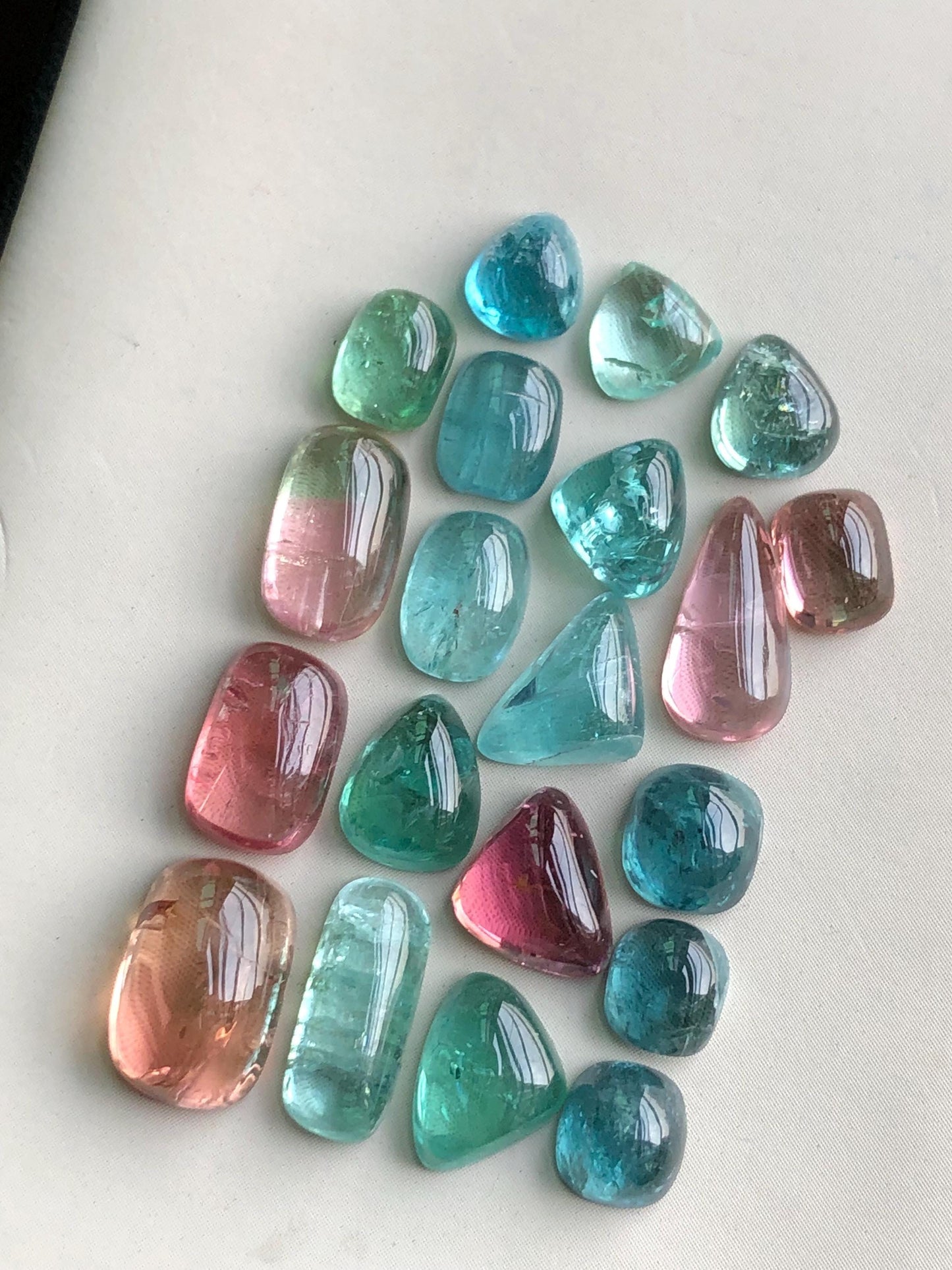 30.35 carats Neon blue and pink tourmaline cabochons lot flat back