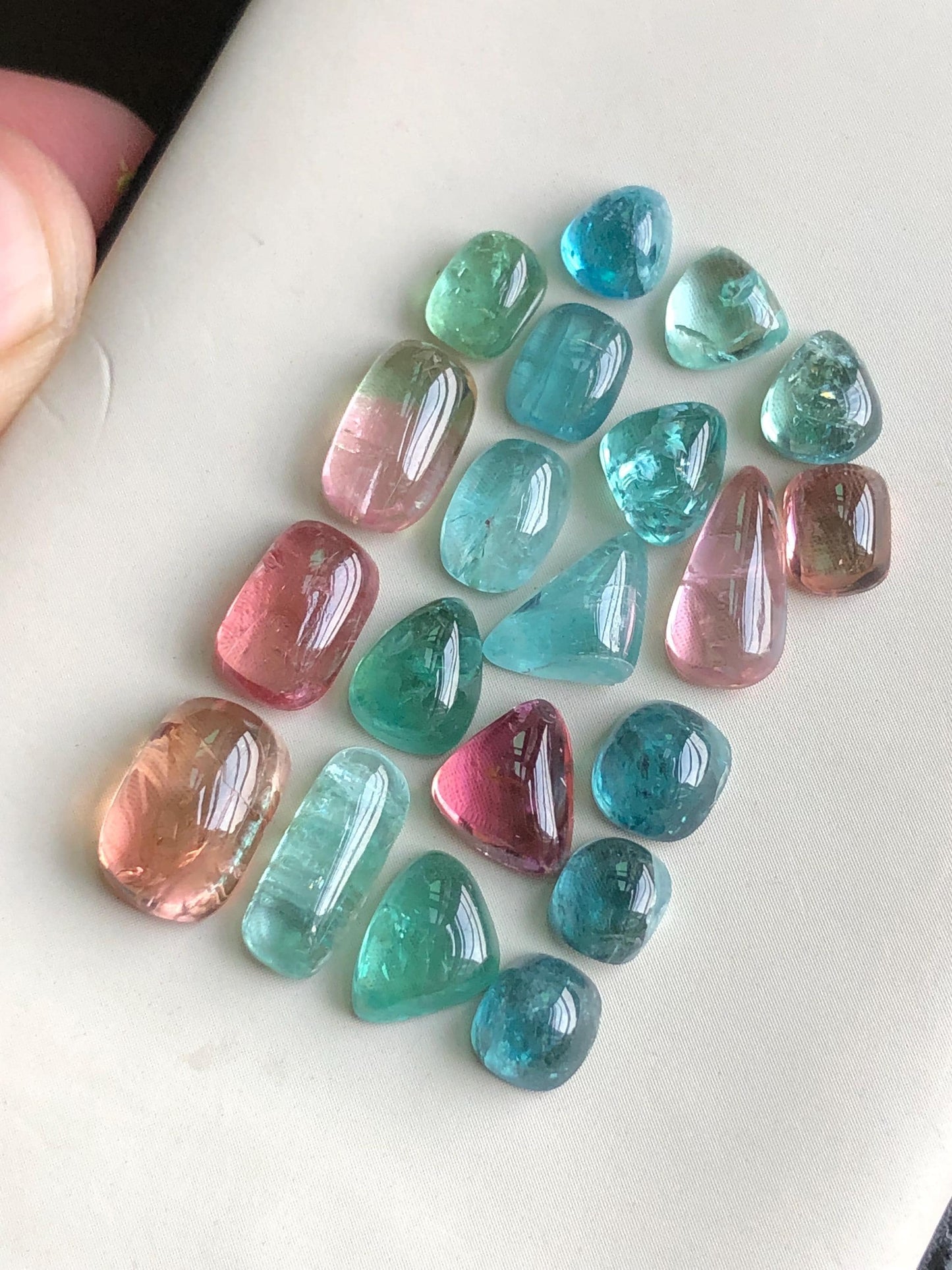 30.35 carats Neon blue and pink tourmaline cabochons lot flat back