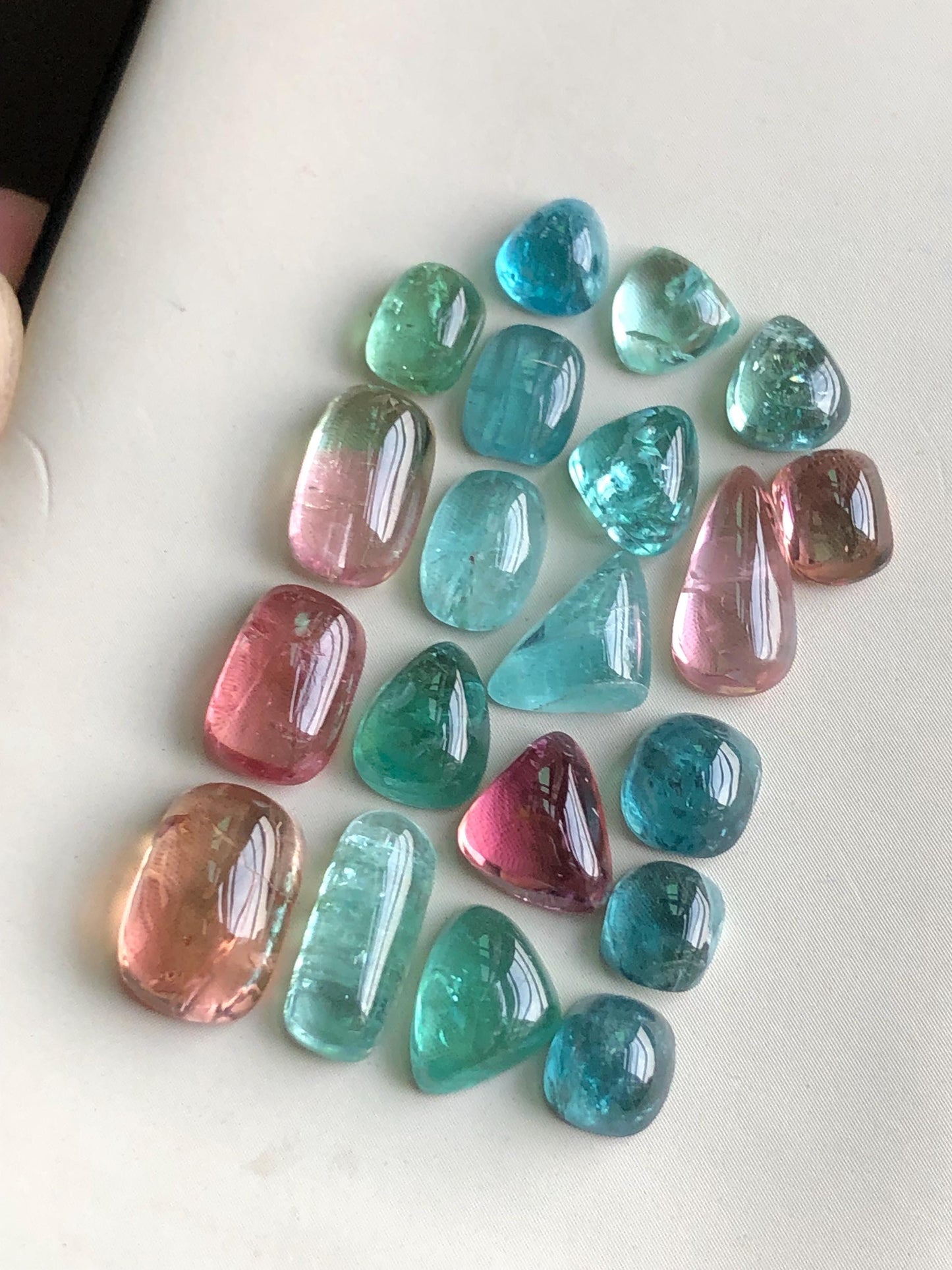 30.35 carats Neon blue and pink tourmaline cabochons lot flat back