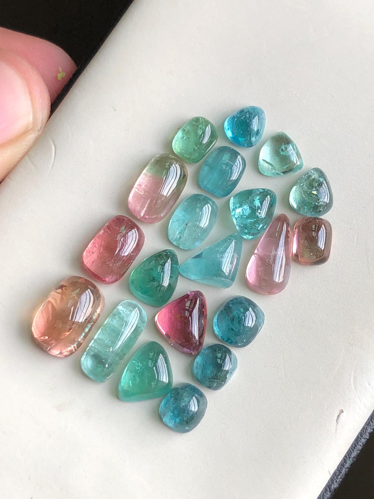 30.35 carats Neon blue and pink tourmaline cabochons lot flat back