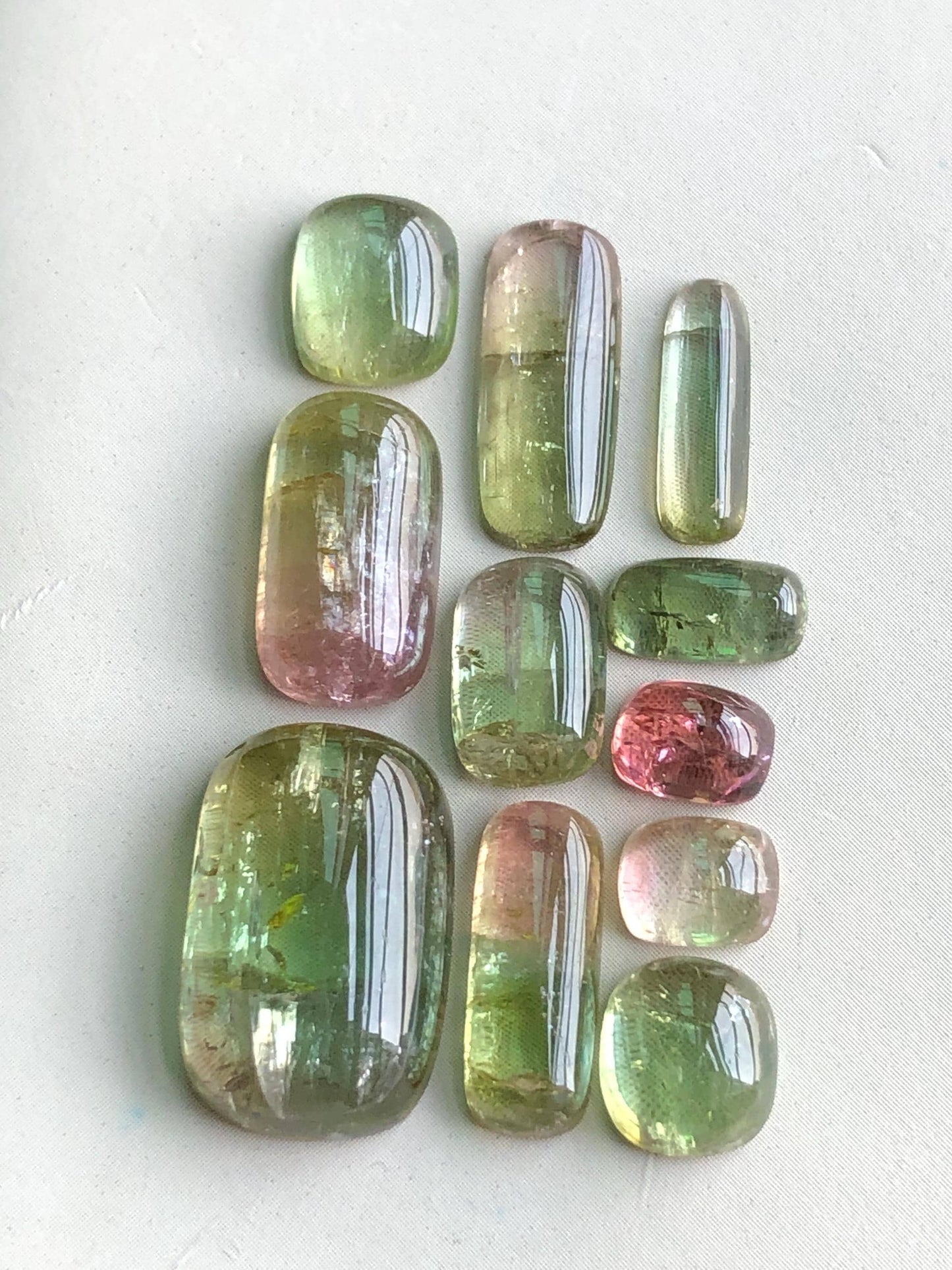 32.85 carats Bi colour tourmaline cabochons lot flat back