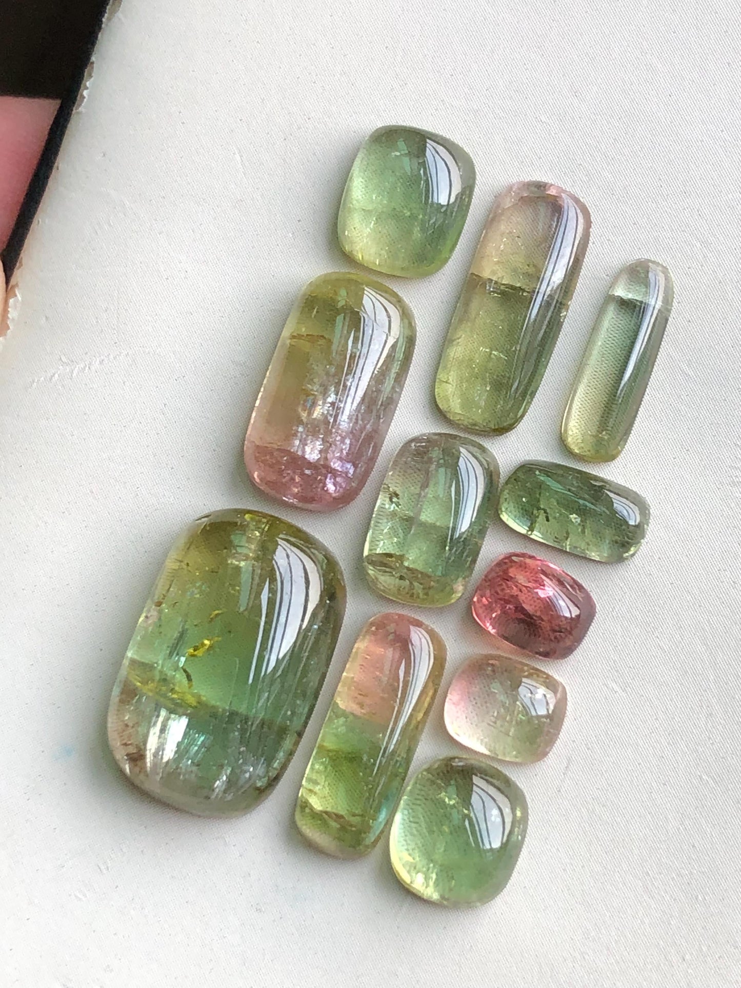 32.85 carats Bi colour tourmaline cabochons lot flat back