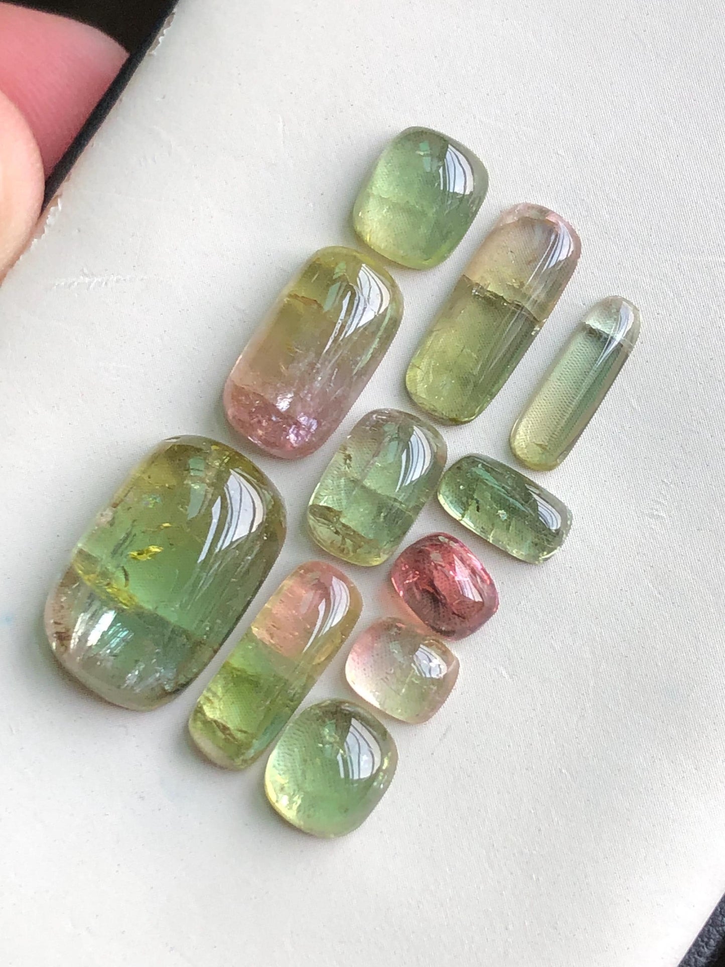 32.85 carats Bi colour tourmaline cabochons lot flat back