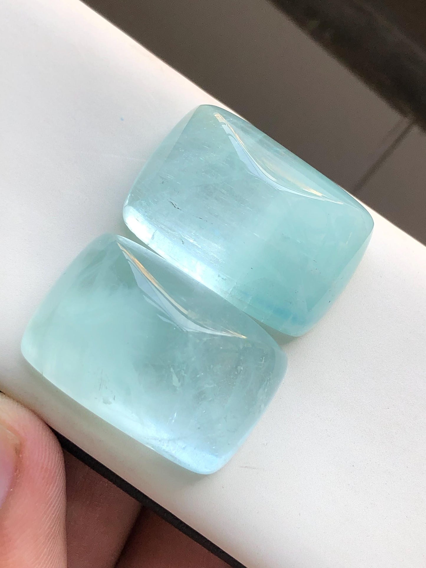 158 carat  Blue aquamarine cabochon pair sugar loaf