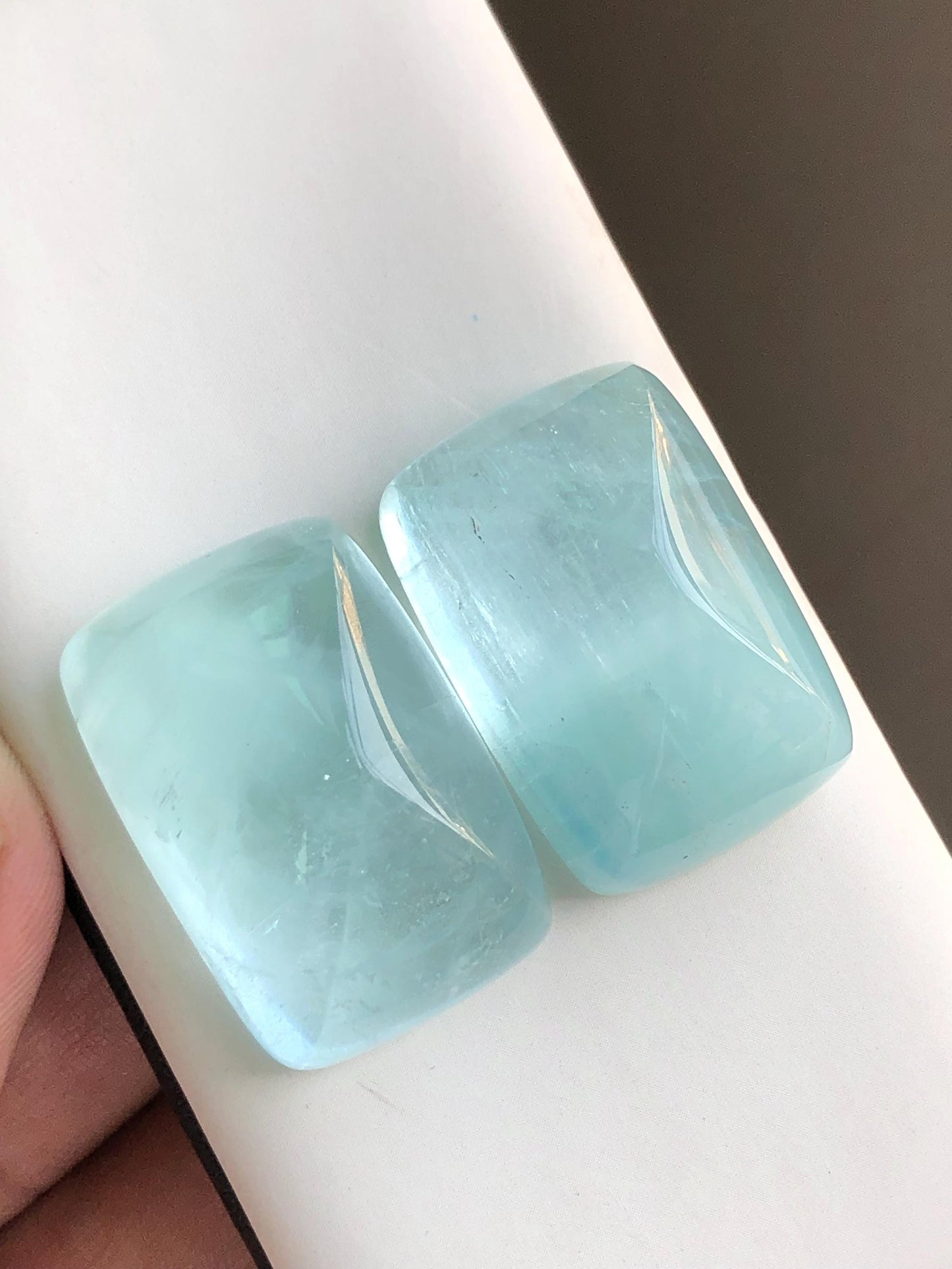 158 carat  Blue aquamarine cabochon pair sugar loaf