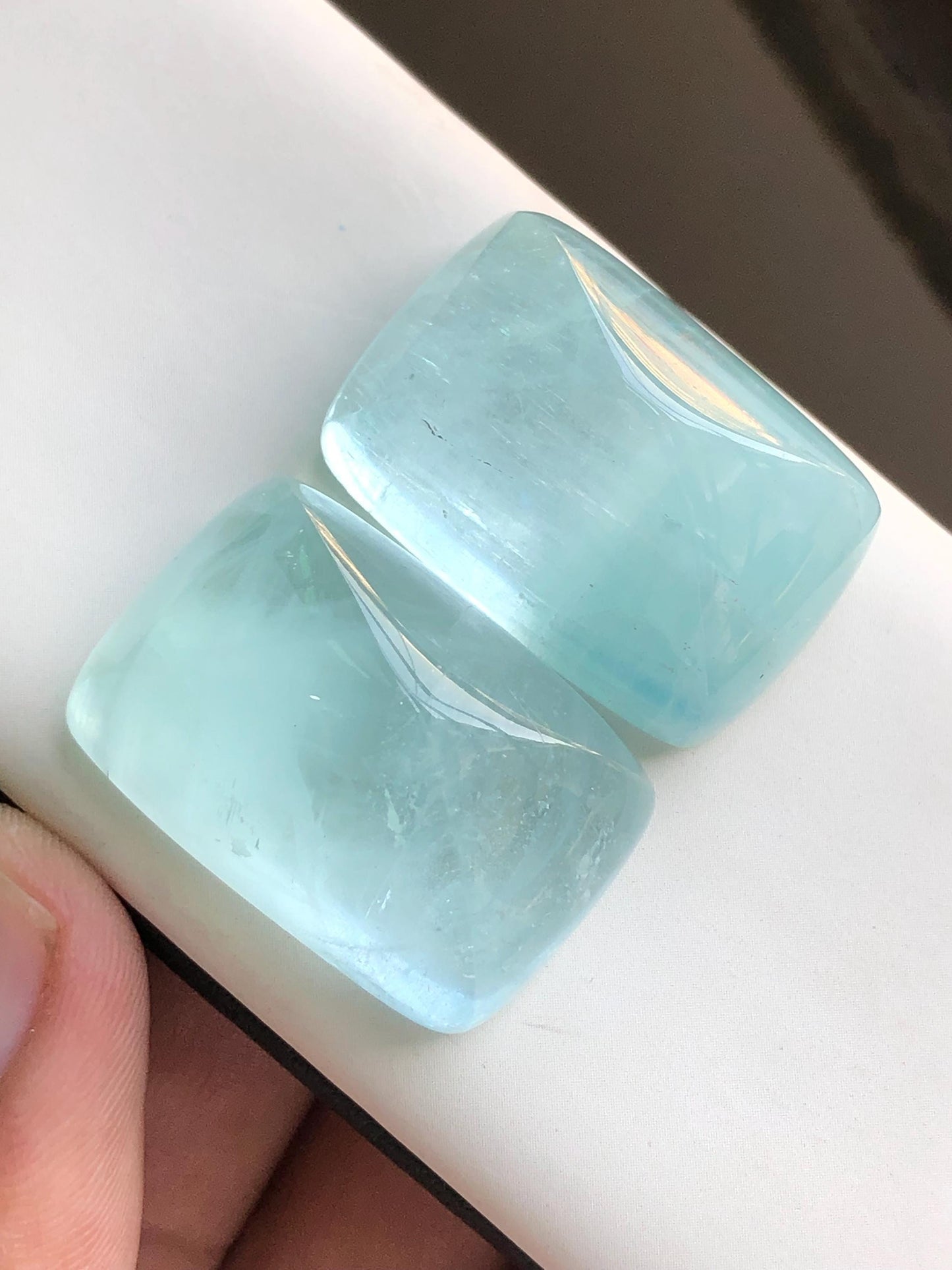 158 carat  Blue aquamarine cabochon pair sugar loaf