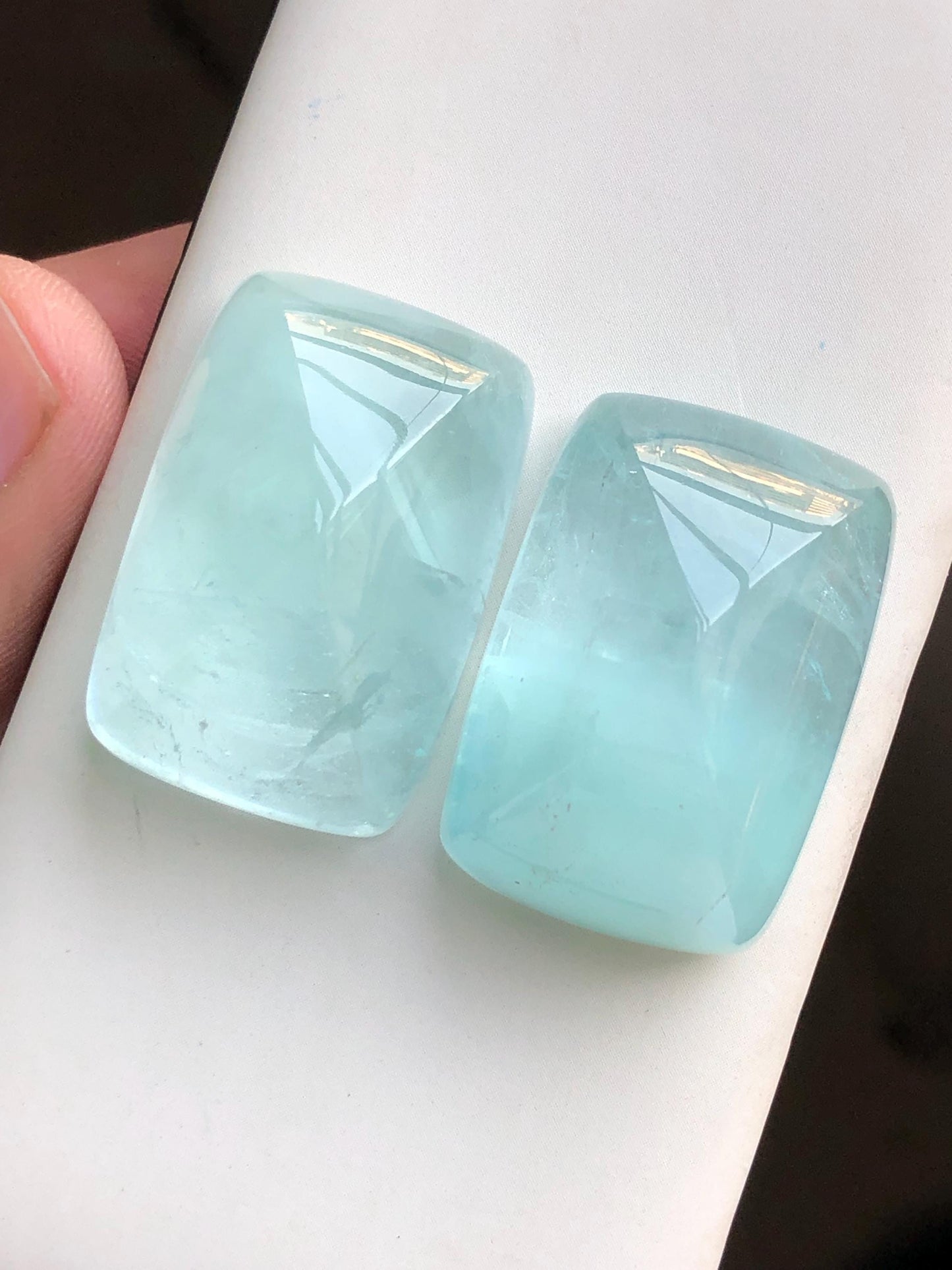 158 carat  Blue aquamarine cabochon pair sugar loaf