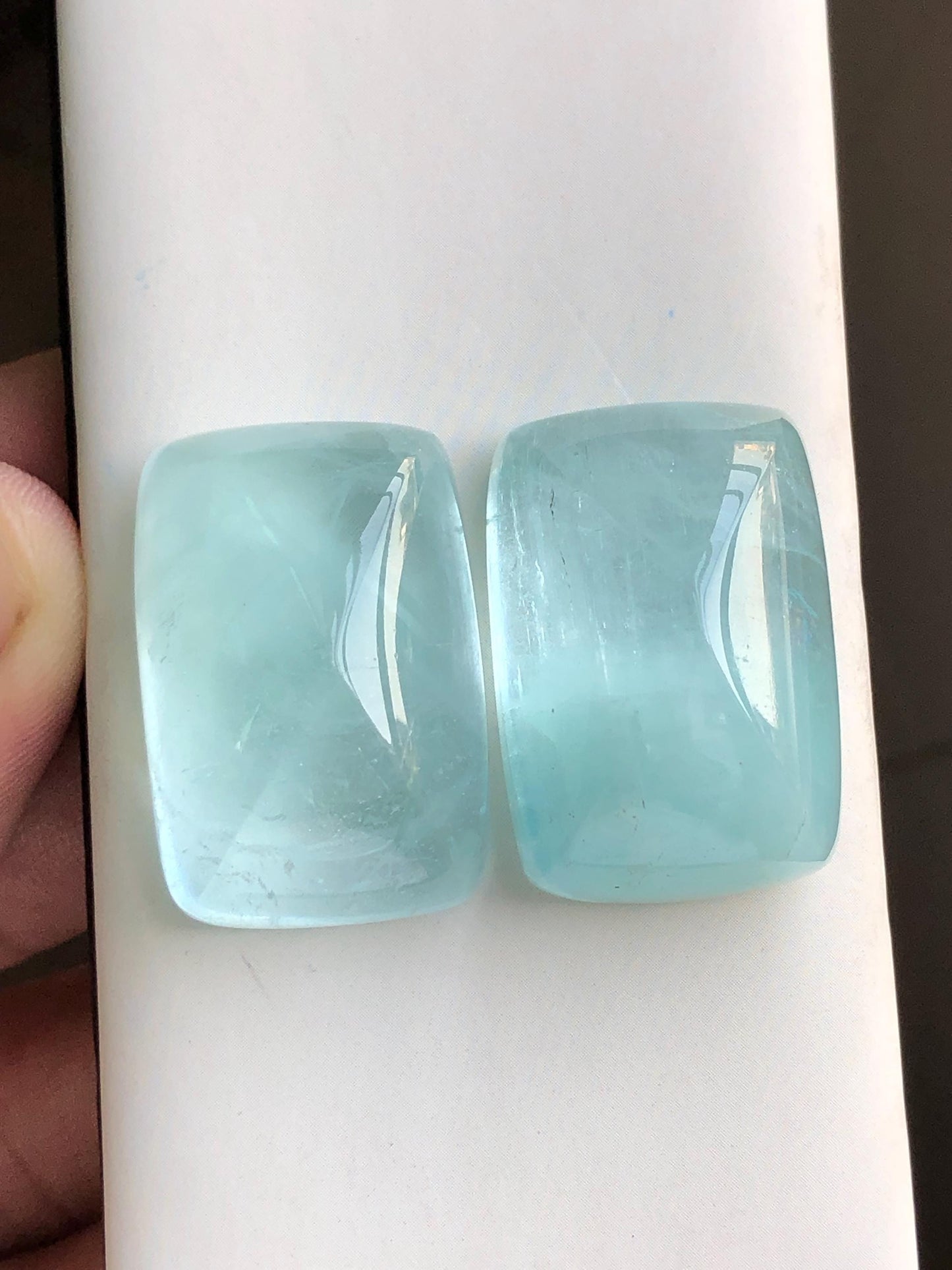 158 carat  Blue aquamarine cabochon pair sugar loaf