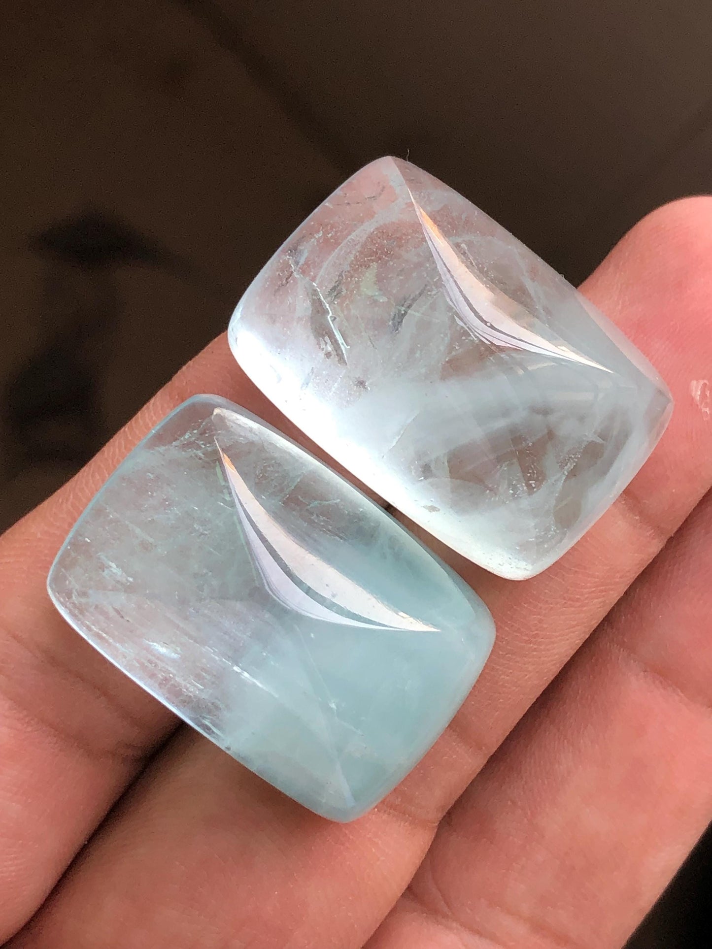 158 carat  Blue aquamarine cabochon pair sugar loaf