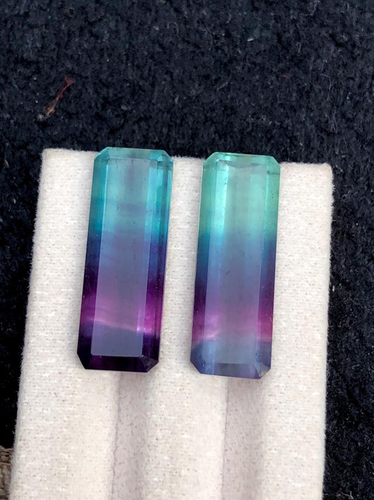 Tri Colour Fluorite Cabochon Pair 30 ct - Healing Crystals for Jewelry