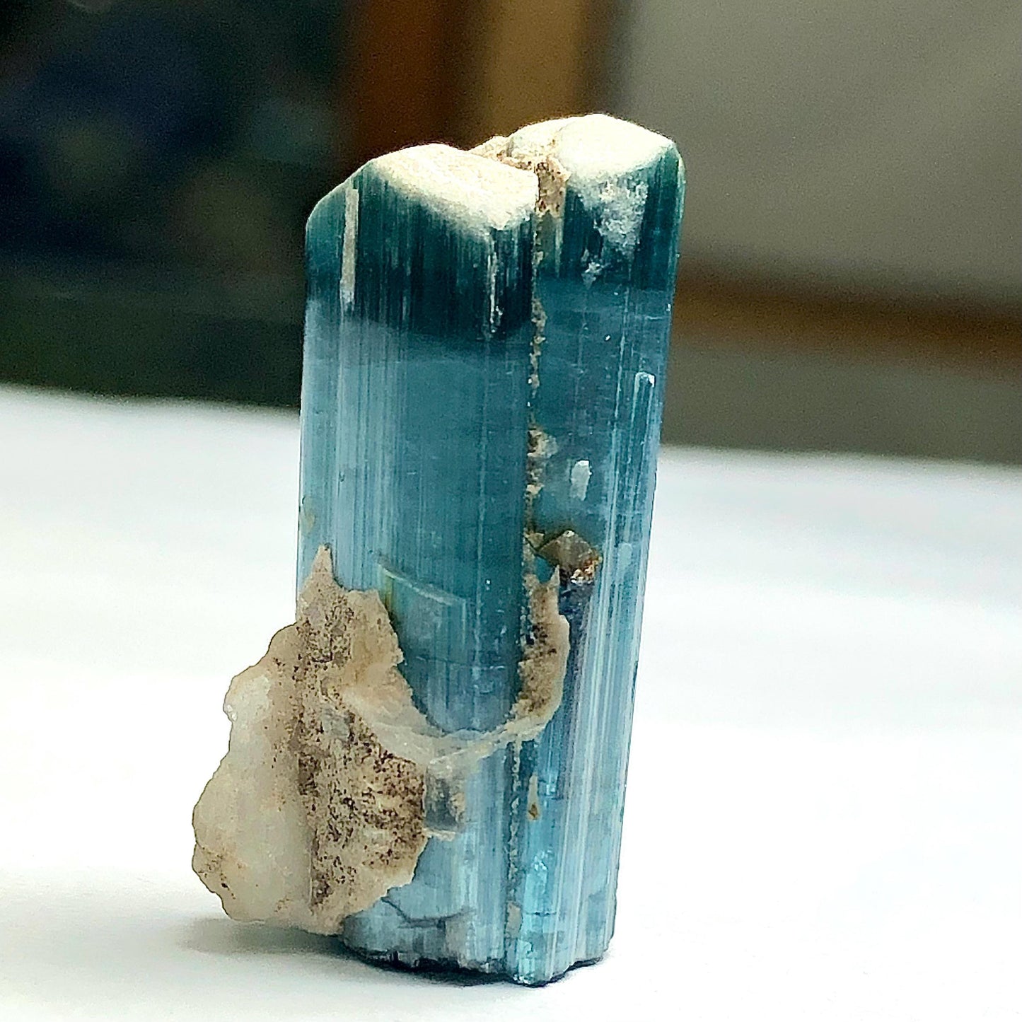 Blue Cat Eye Tourmaline Crystal 37 ct - Terminated Specimen, 28 mm