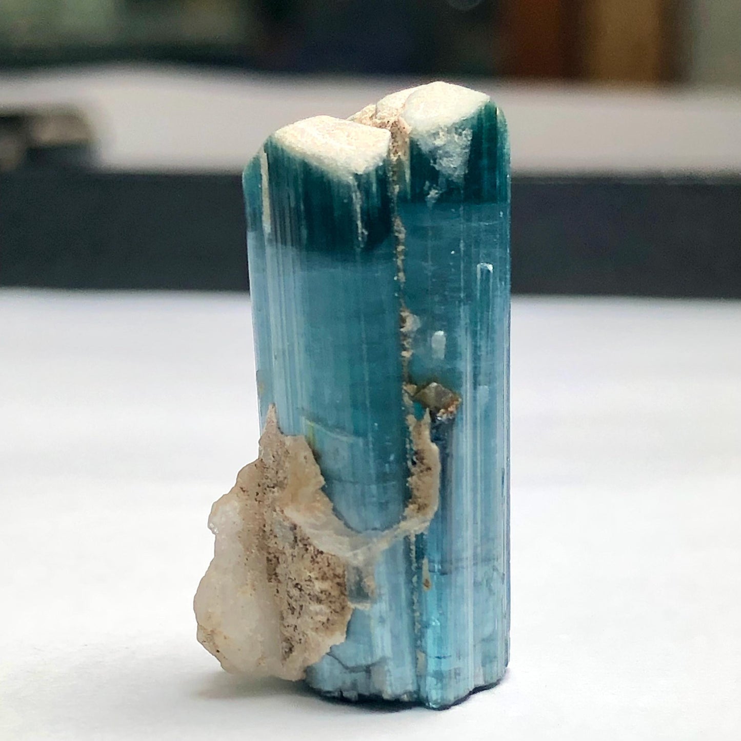 Blue Cat Eye Tourmaline Crystal 37 ct - Terminated Specimen, 28 mm