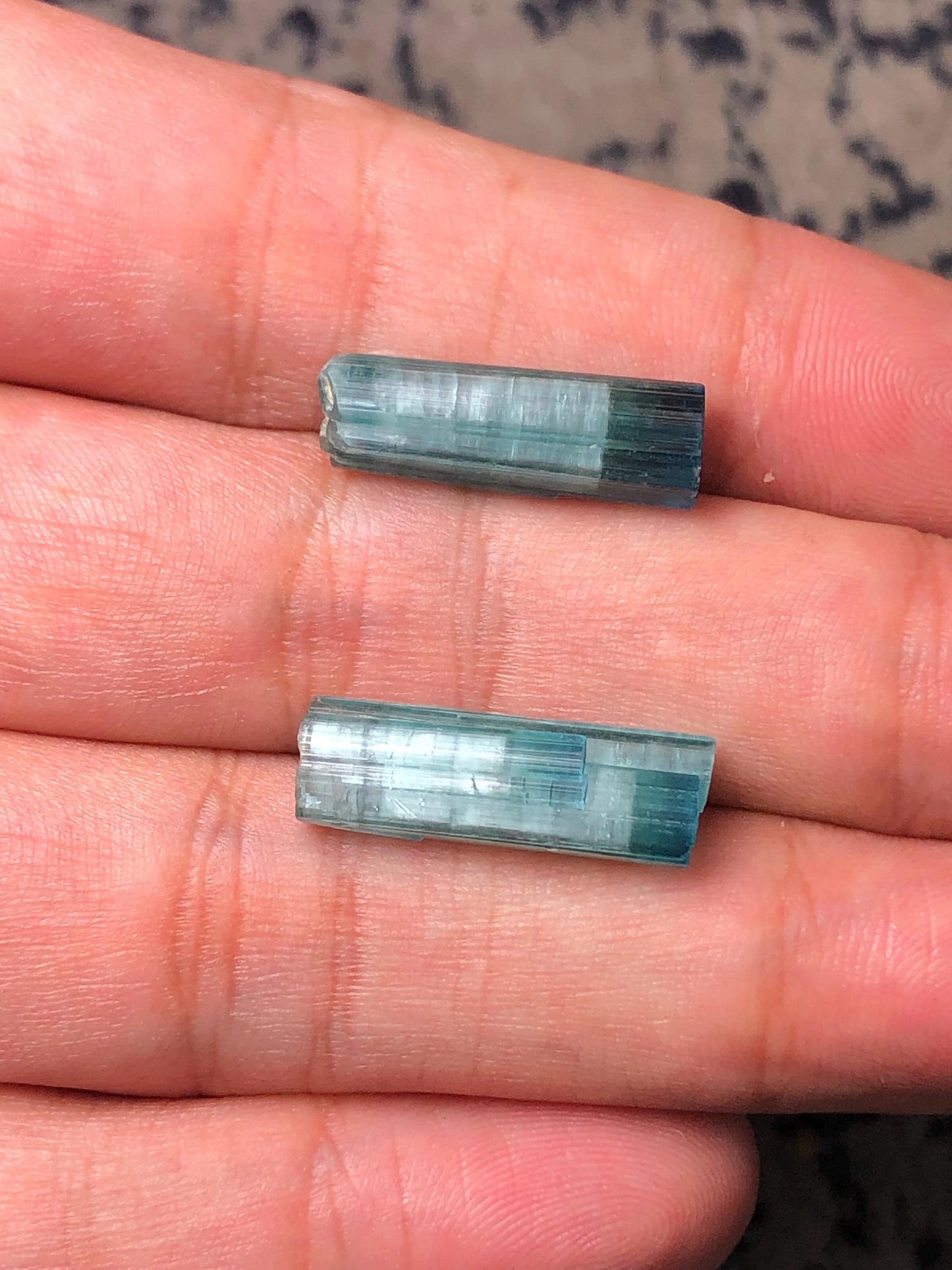 Blue Cat Eye Tourmaline Crystal Pair 15.40 ct - Rare Collector Set