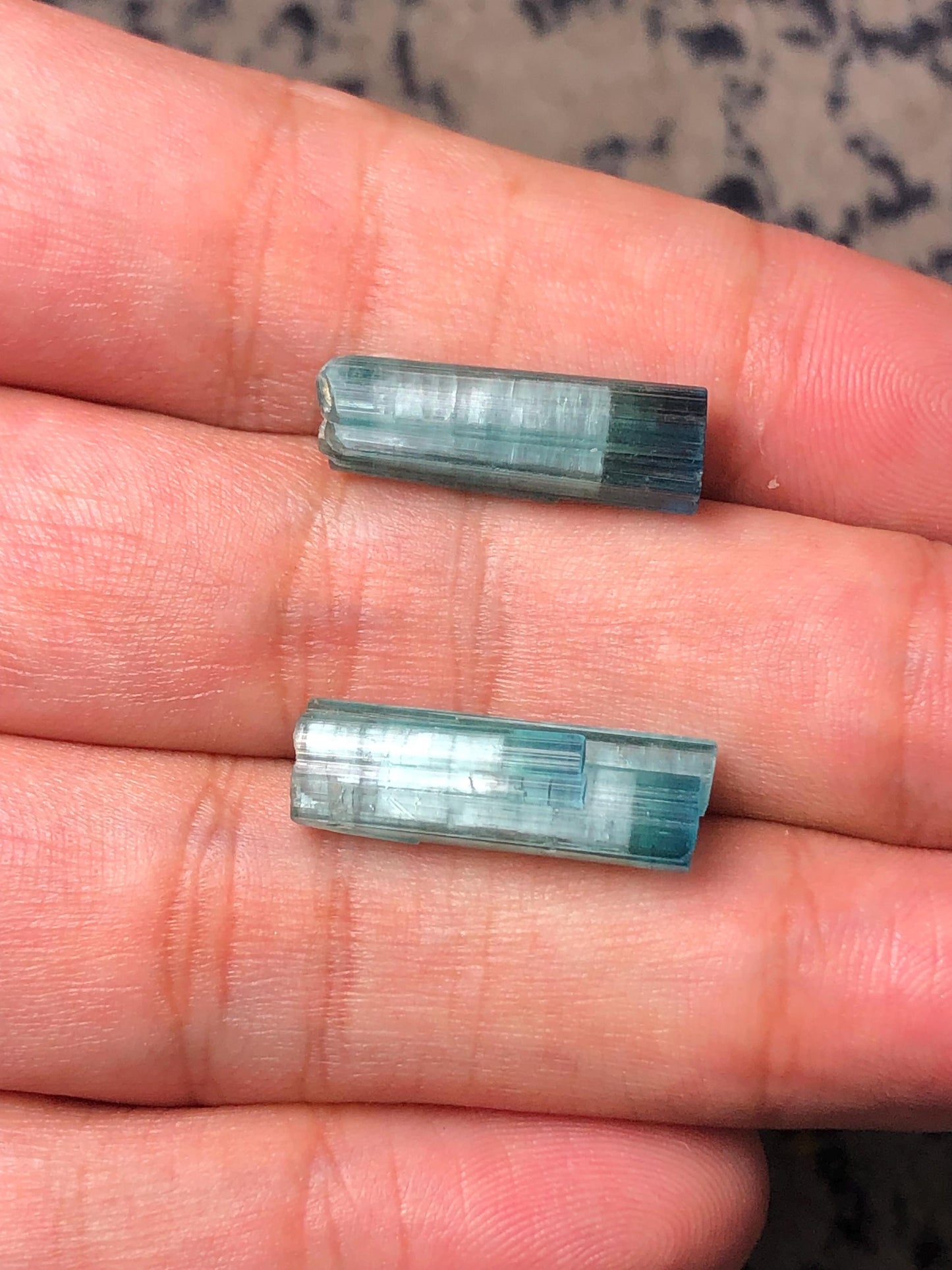 Blue Cat Eye Tourmaline Crystal Pair 15.40 ct - Rare Collector Set