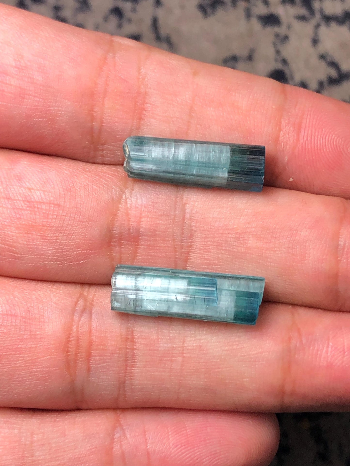 Blue Cat Eye Tourmaline Crystal Pair 15.40 ct - Rare Collector Set