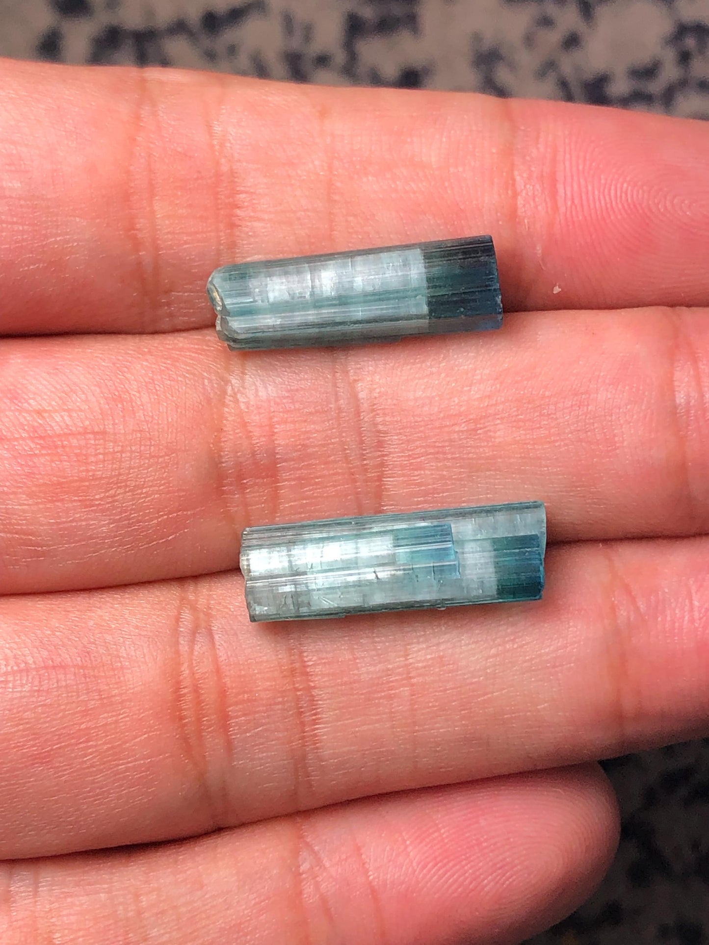 Blue Cat Eye Tourmaline Crystal Pair 15.40 ct - Rare Collector Set