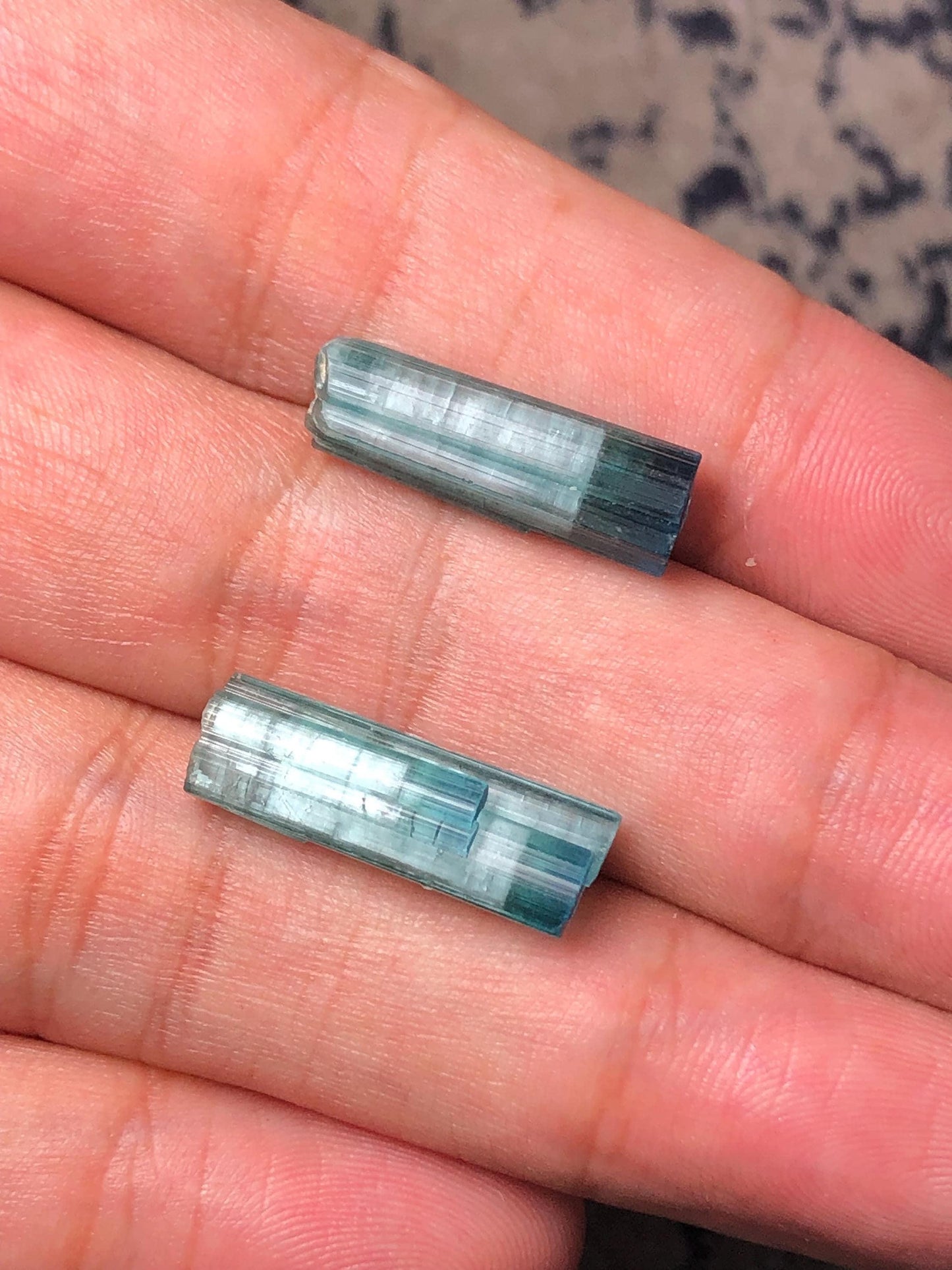 Blue Cat Eye Tourmaline Crystal Pair 15.40 ct - Rare Collector Set