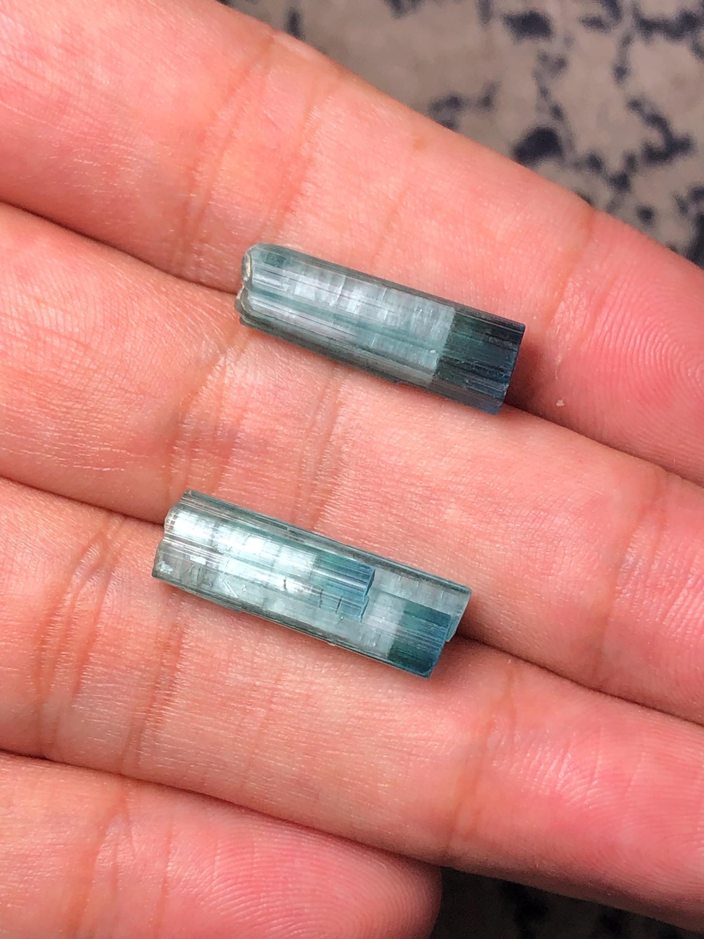 Blue Cat Eye Tourmaline Crystal Pair 15.40 ct - Rare Collector Set