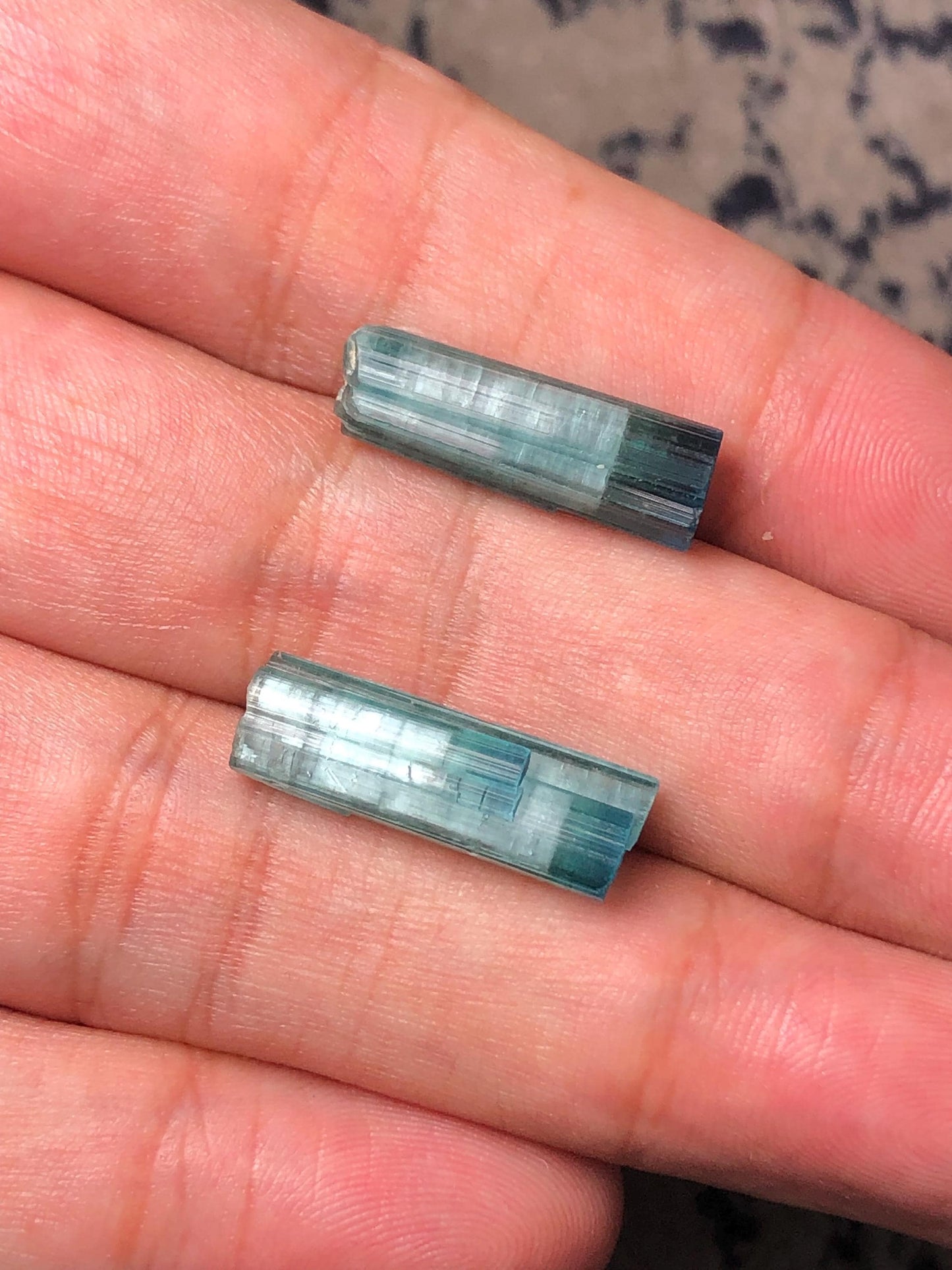 Blue Cat Eye Tourmaline Crystal Pair 15.40 ct - Rare Collector Set