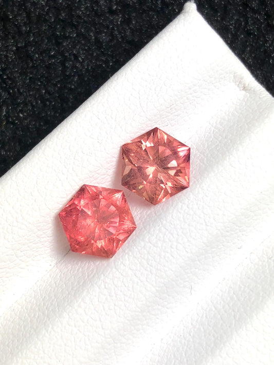 Hexagon Peach Tourmaline Pair Faceted 3.25 ct - Natural Gemstone for Earrings