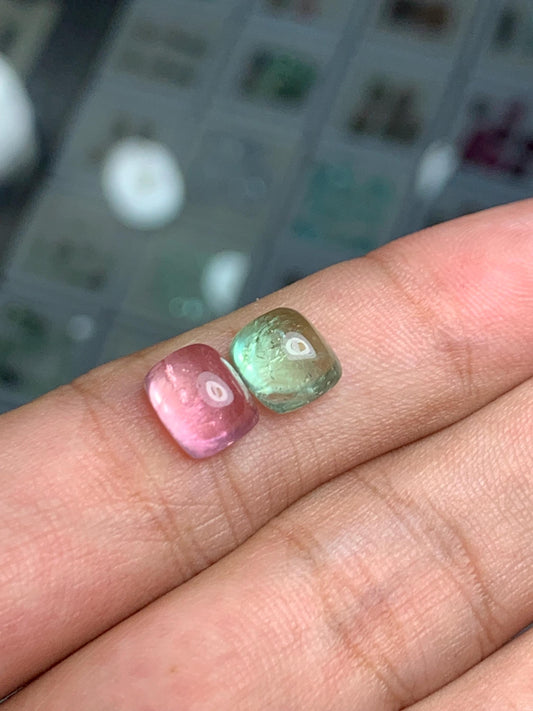 Green And Pink Tourmaline Cabochon Lot 5.60 ct - Natural Cabochon Gemstone for Jewelry Making