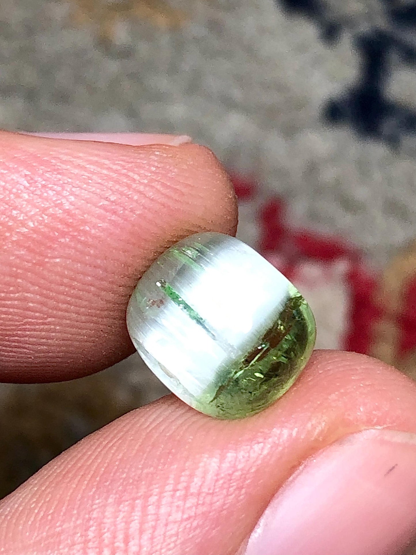 3.60 Carat Bi-Color Cat's Eye Tourmaline Cabochon: Flat Back, Afghanistan Origin