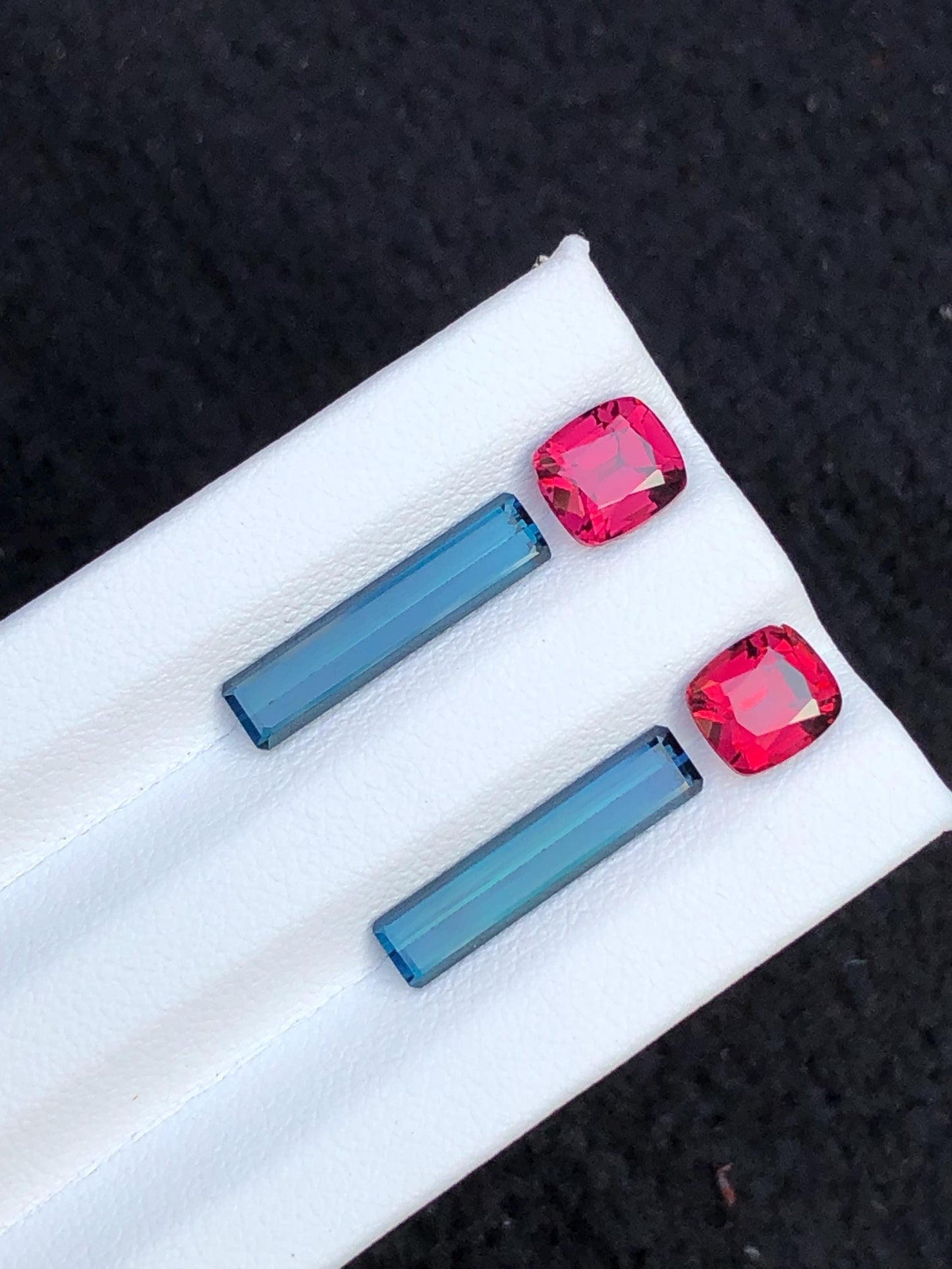 Indicolite Blue & Rhodolite Garnet Faceted Pair - Gemstone Pair for Earrings