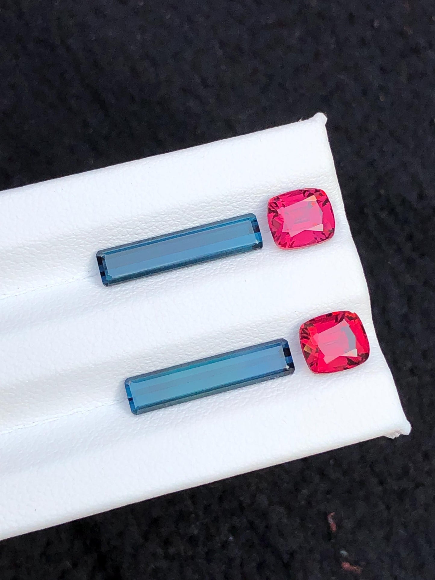 Indicolite Blue & Rhodolite Garnet Faceted Pair - Gemstone Pair for Earrings