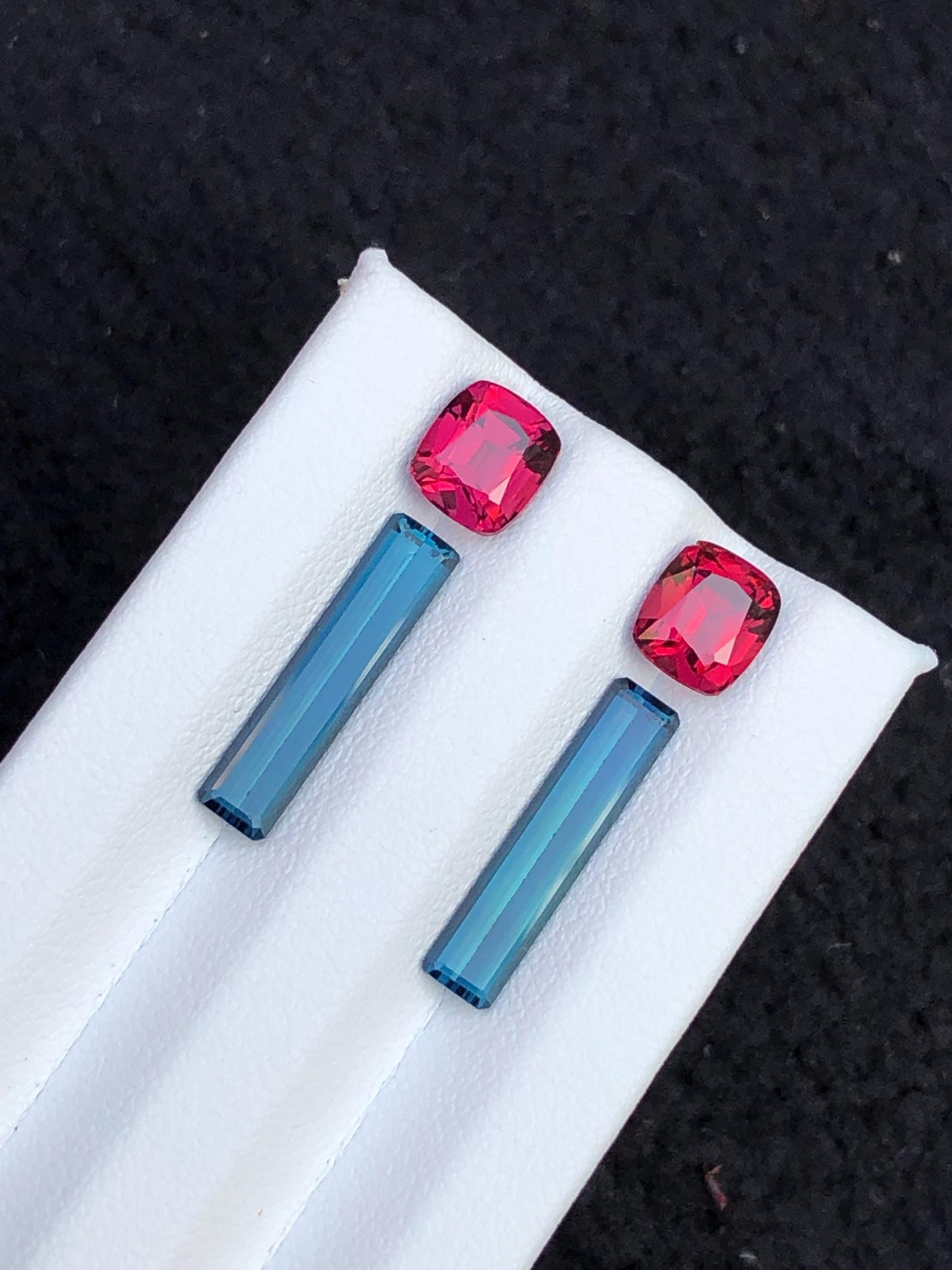 Indicolite Blue & Rhodolite Garnet Faceted Pair - Gemstone Pair for Earrings