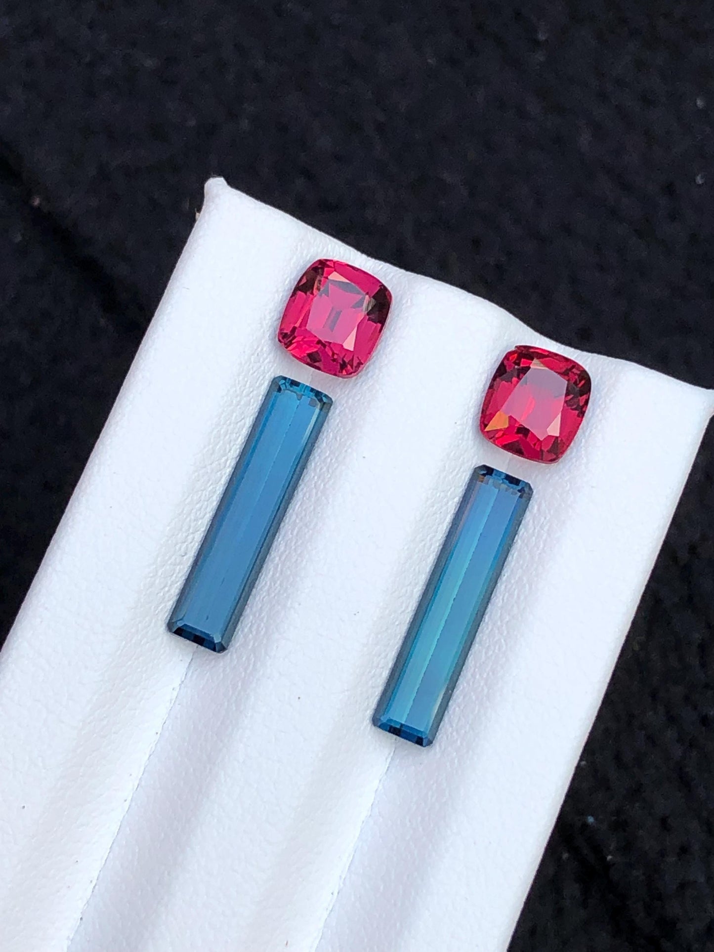 Indicolite Blue & Rhodolite Garnet Faceted Pair - Gemstone Pair for Earrings