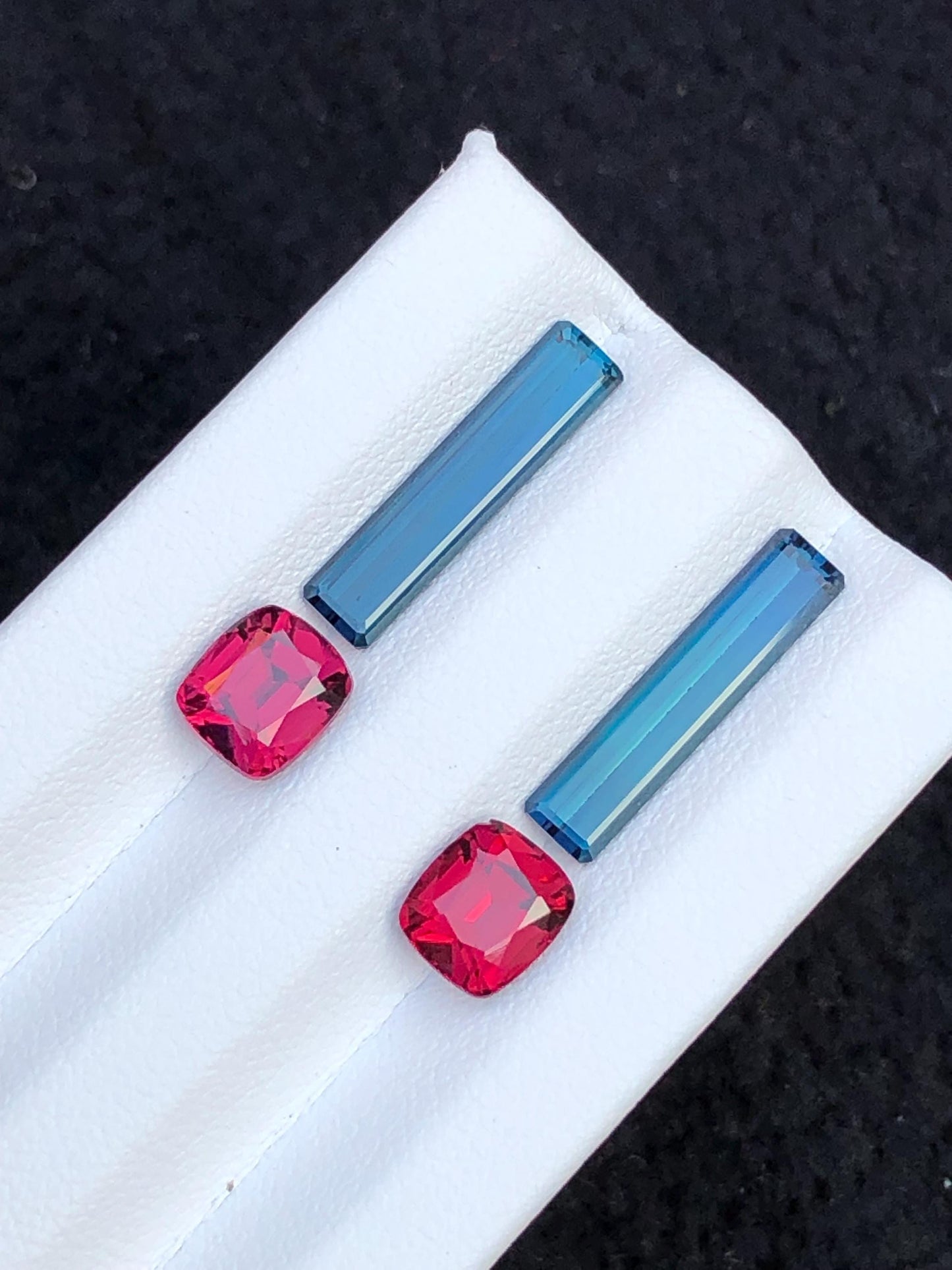 Indicolite Blue & Rhodolite Garnet Faceted Pair - Gemstone Pair for Earrings