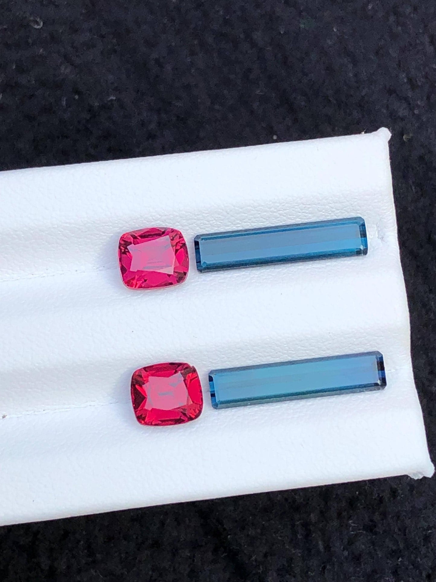 Indicolite Blue & Rhodolite Garnet Faceted Pair - Gemstone Pair for Earrings