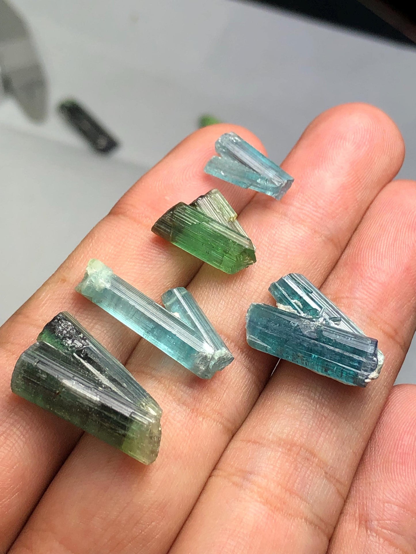 Blue Green Tourmaline Crystals 44 ct - Collector Mineral Specimen