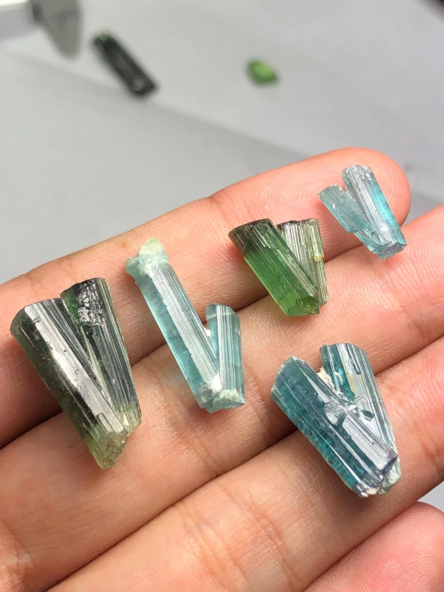 Blue Green Tourmaline Crystals 44 ct - Collector Mineral Specimen