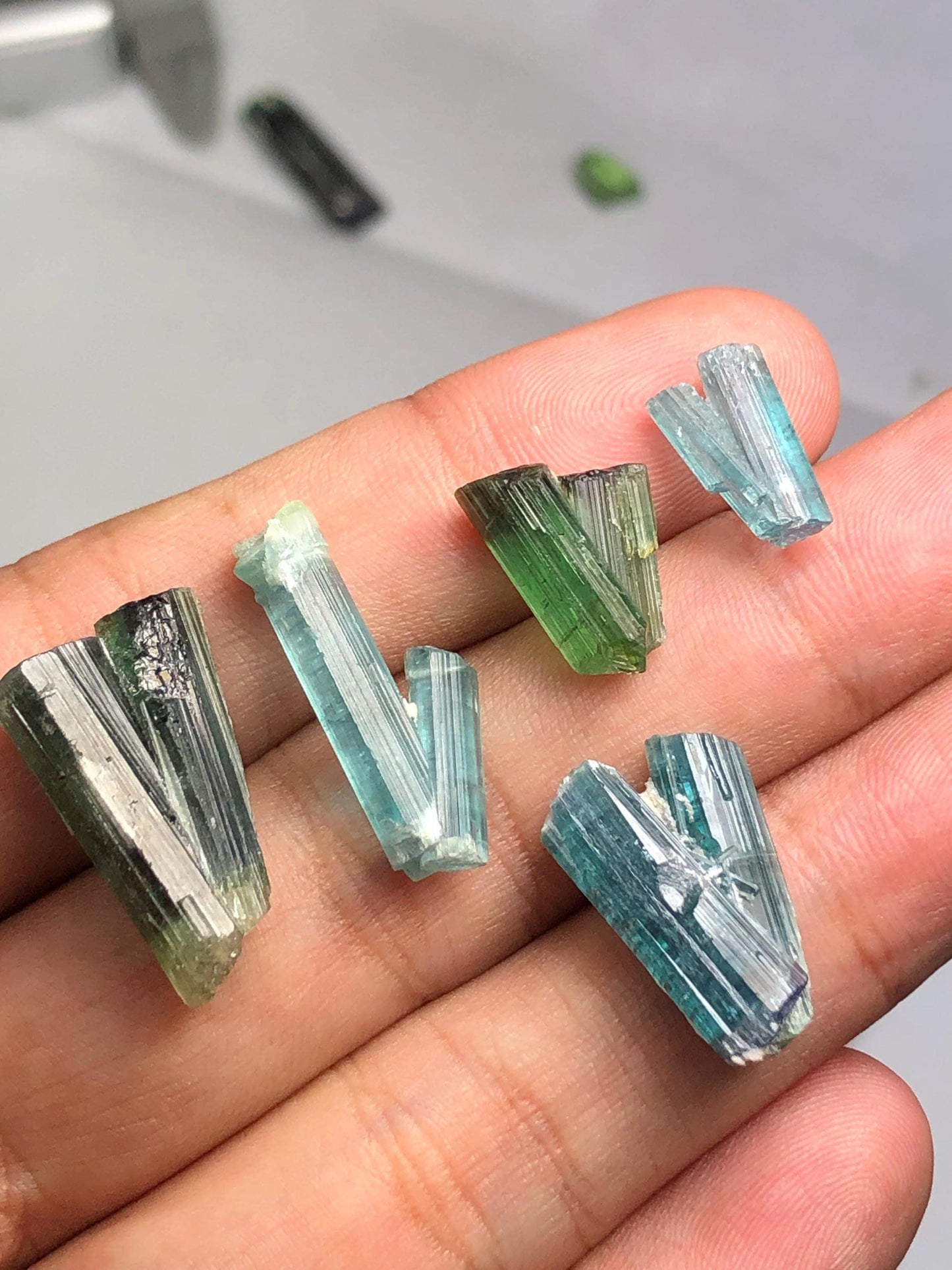 Blue Green Tourmaline Crystals 44 ct - Collector Mineral Specimen