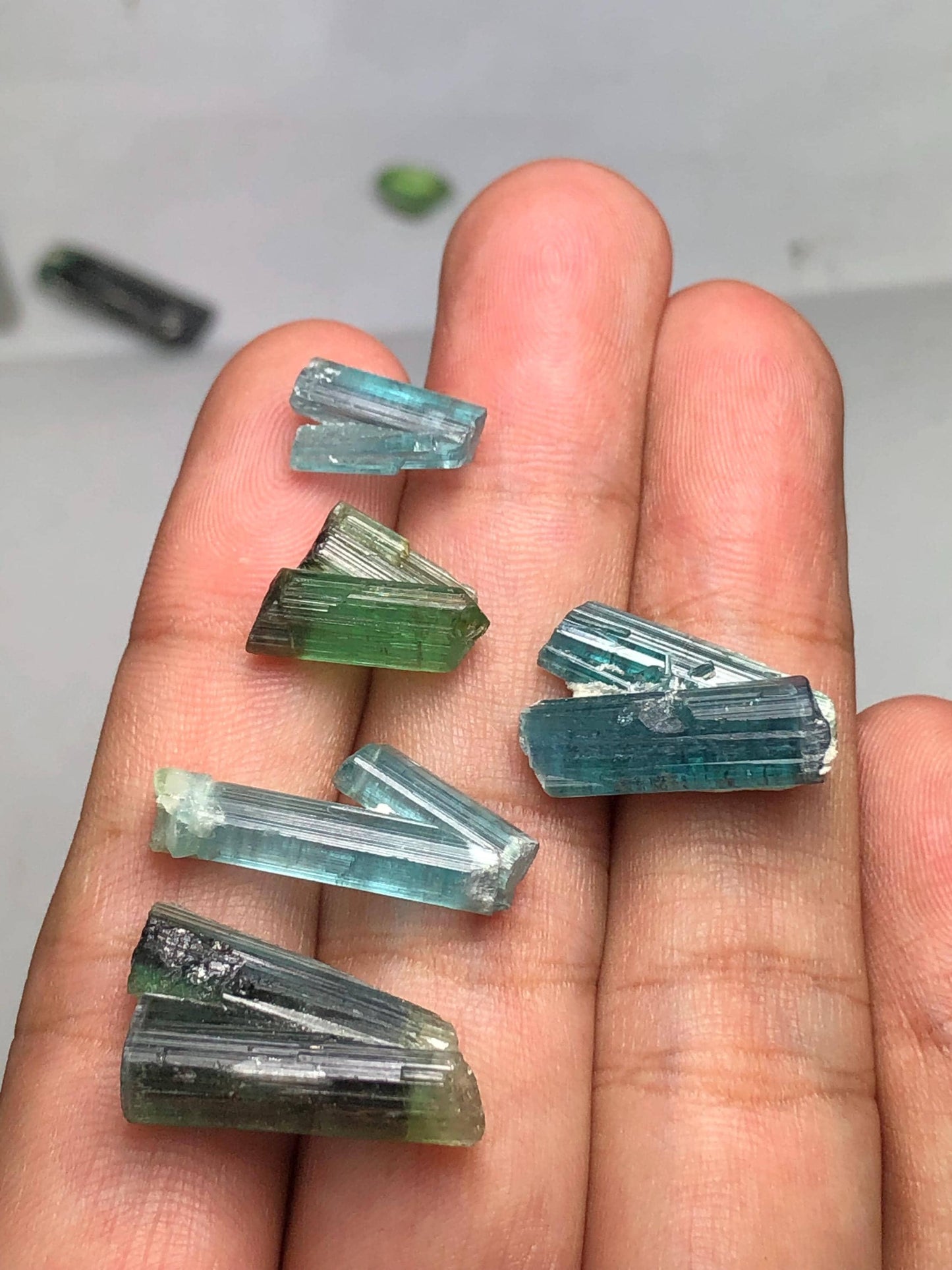 Blue Green Tourmaline Crystals 44 ct - Collector Mineral Specimen