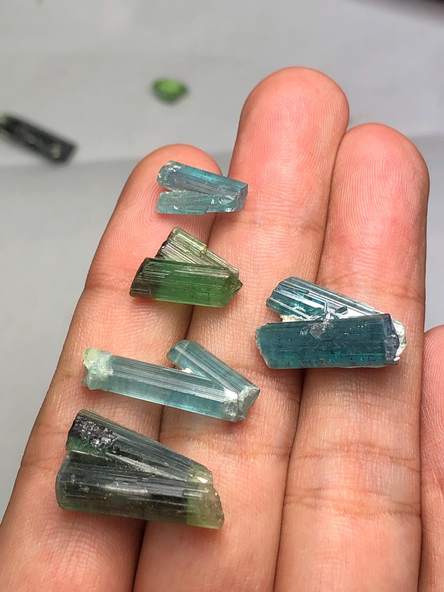 Blue Green Tourmaline Crystals 44 ct - Collector Mineral Specimen