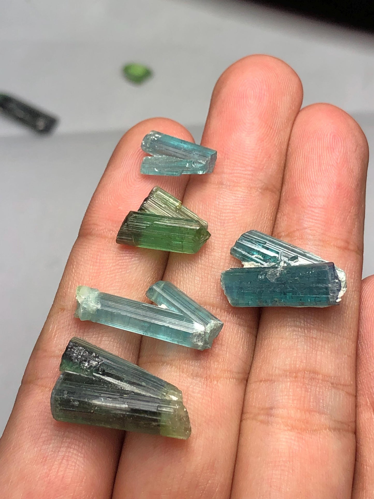 Blue Green Tourmaline Crystals 44 ct - Collector Mineral Specimen