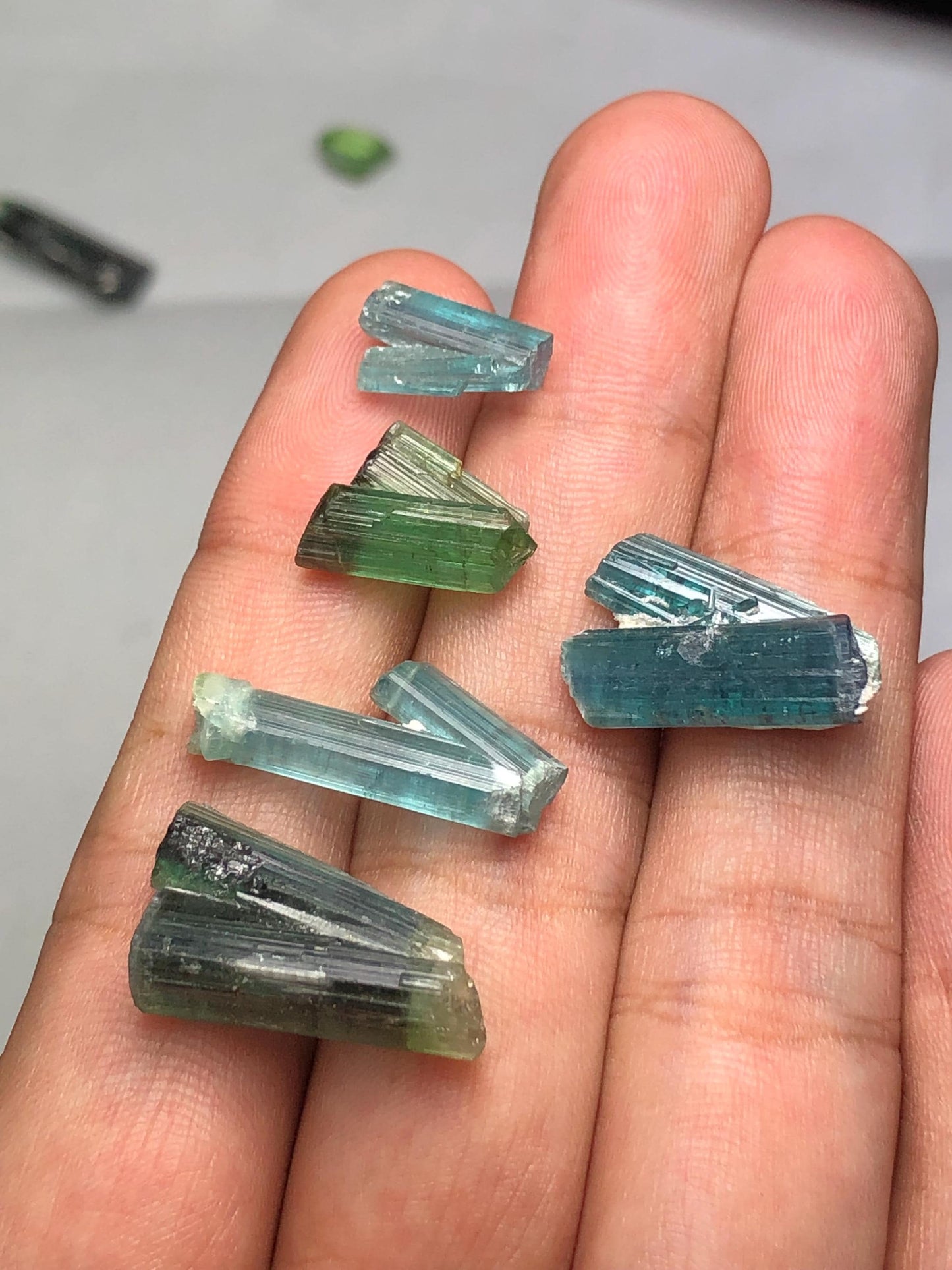 Blue Green Tourmaline Crystals 44 ct - Collector Mineral Specimen