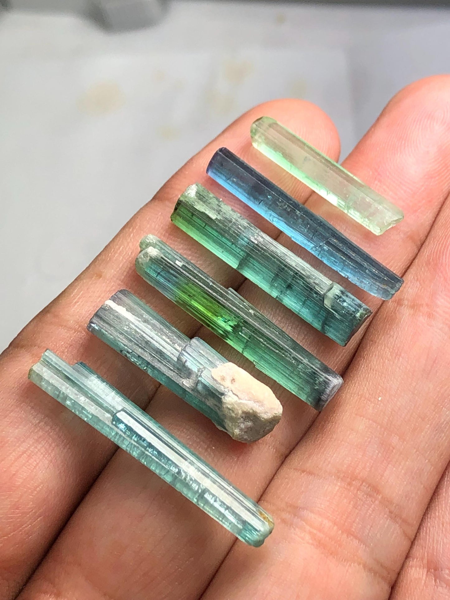 Blue Green Tourmaline Crystals 43 ct - Collector Mineral Specimen